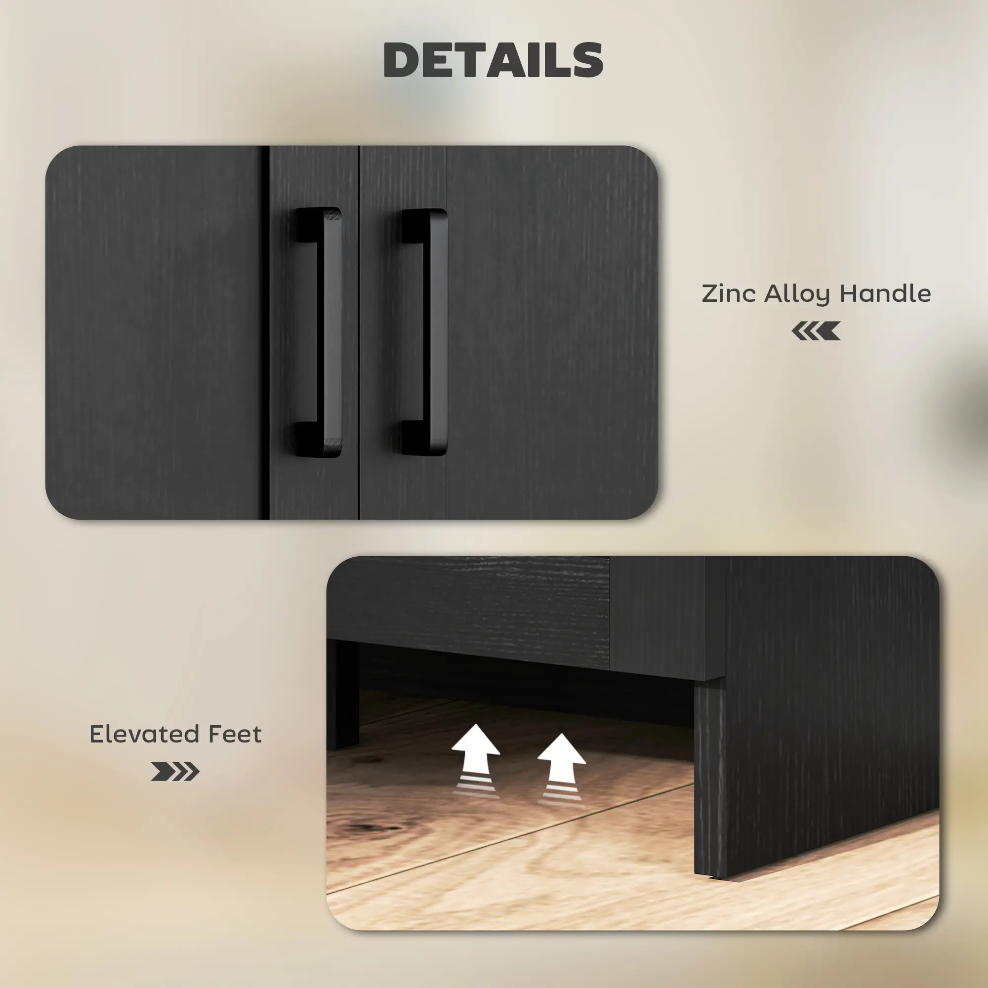 Modern Sideboard Buffet Cabinet, 3 Doors Adjustable Shelves, Black - Image 6