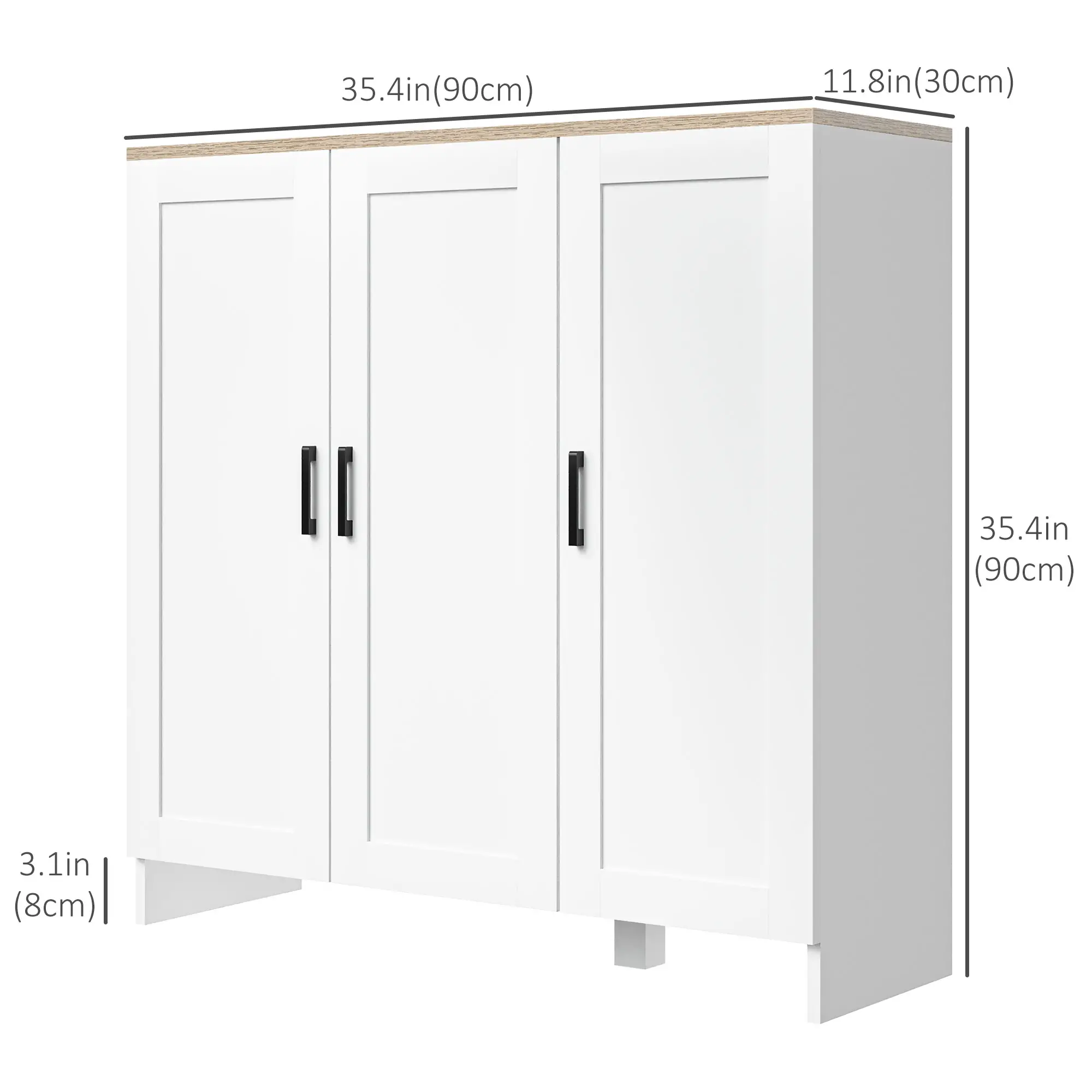 Modern Sideboard Buffet Cabinet, 3 Doors Adjustable Shelves, White - Image 3