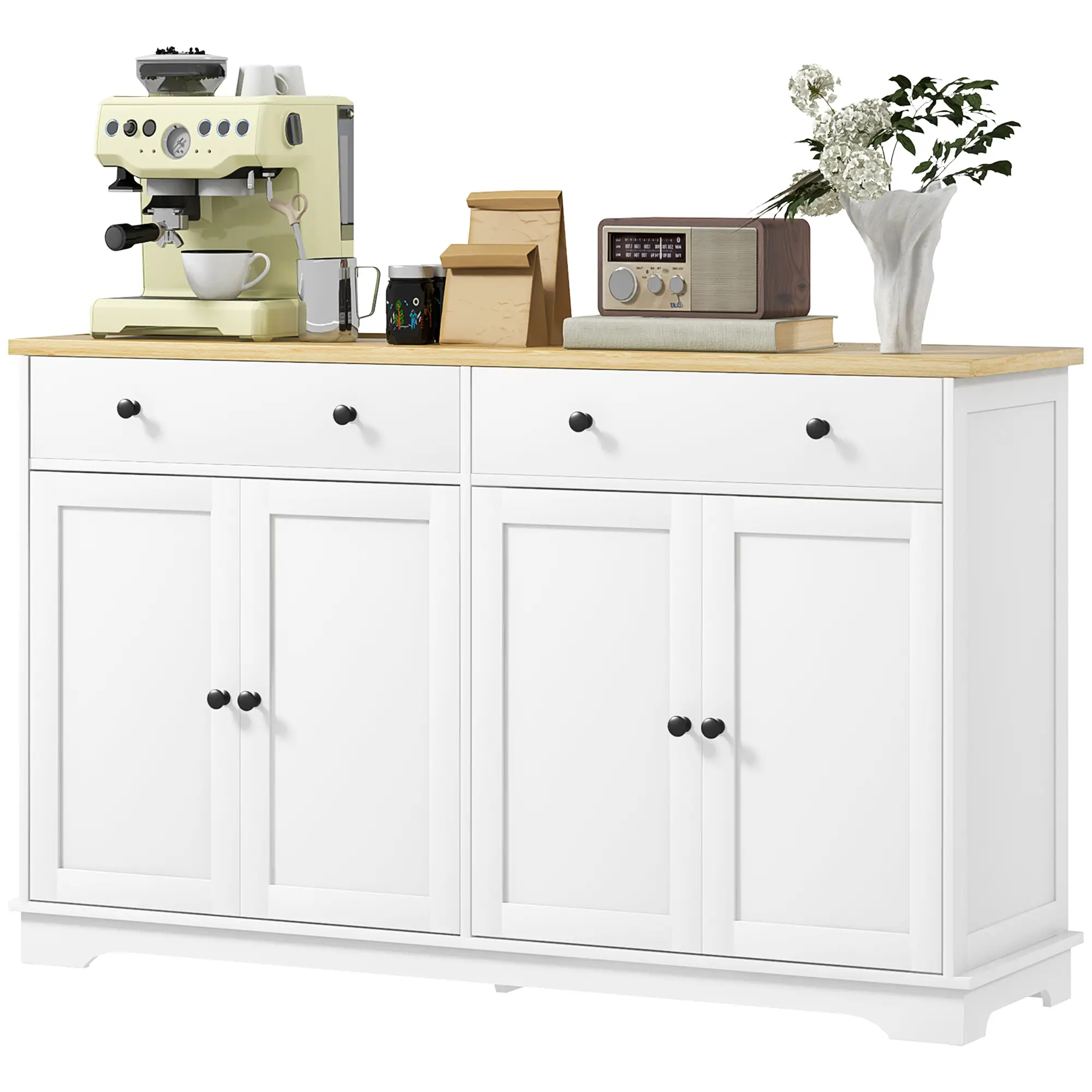 Modern Sideboard, Buffet Cabinet with Drawers, Adjustable Shelves, White
