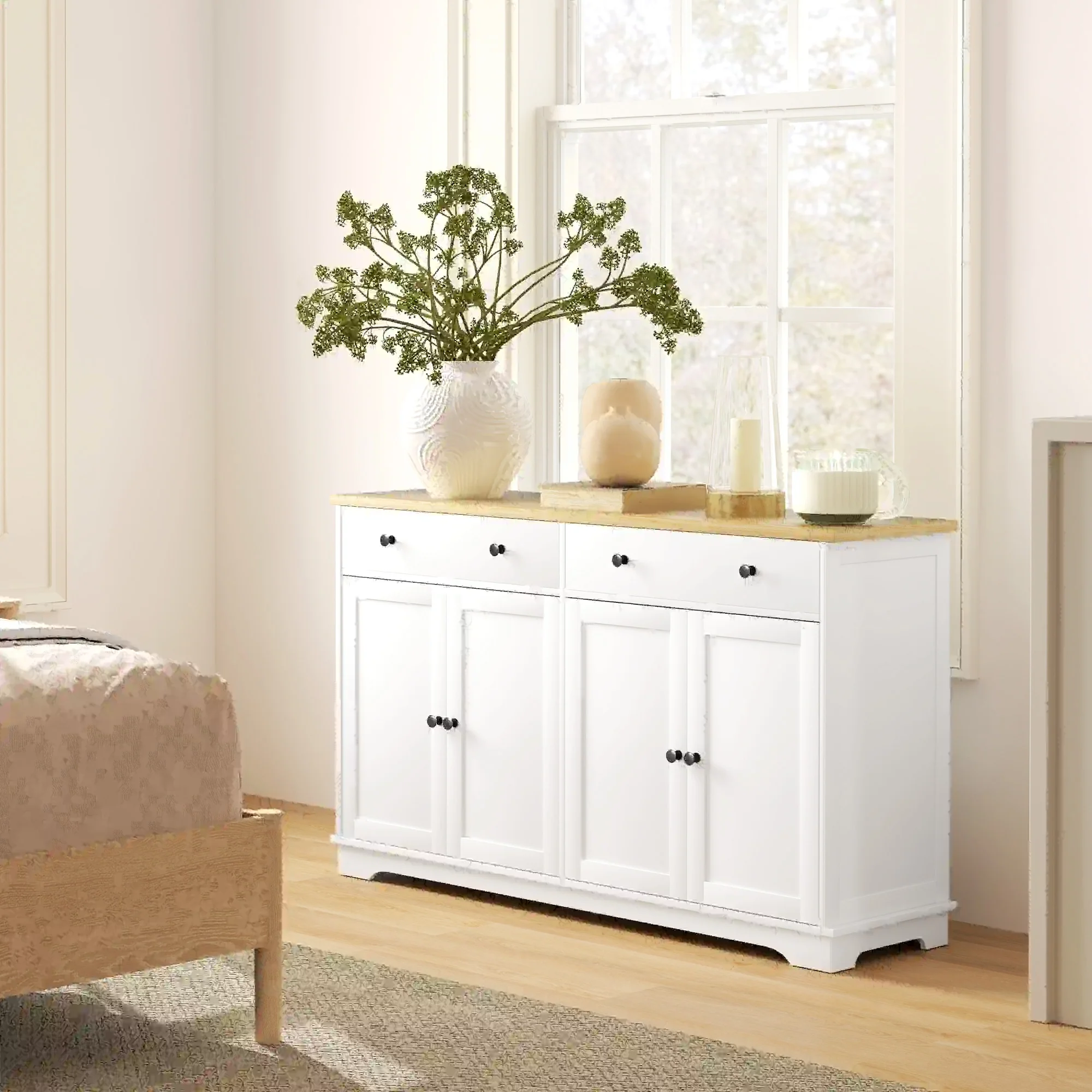 Modern Sideboard, Buffet Cabinet with Drawers, Adjustable Shelves, White - Image 10