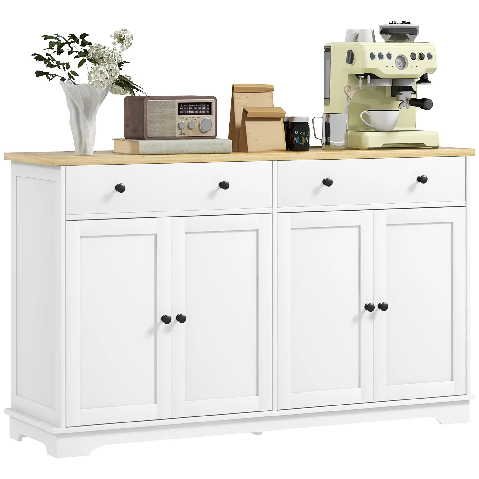 Modern Sideboard, Buffet Cabinet with Drawers, Adjustable Shelves, White - Image 11