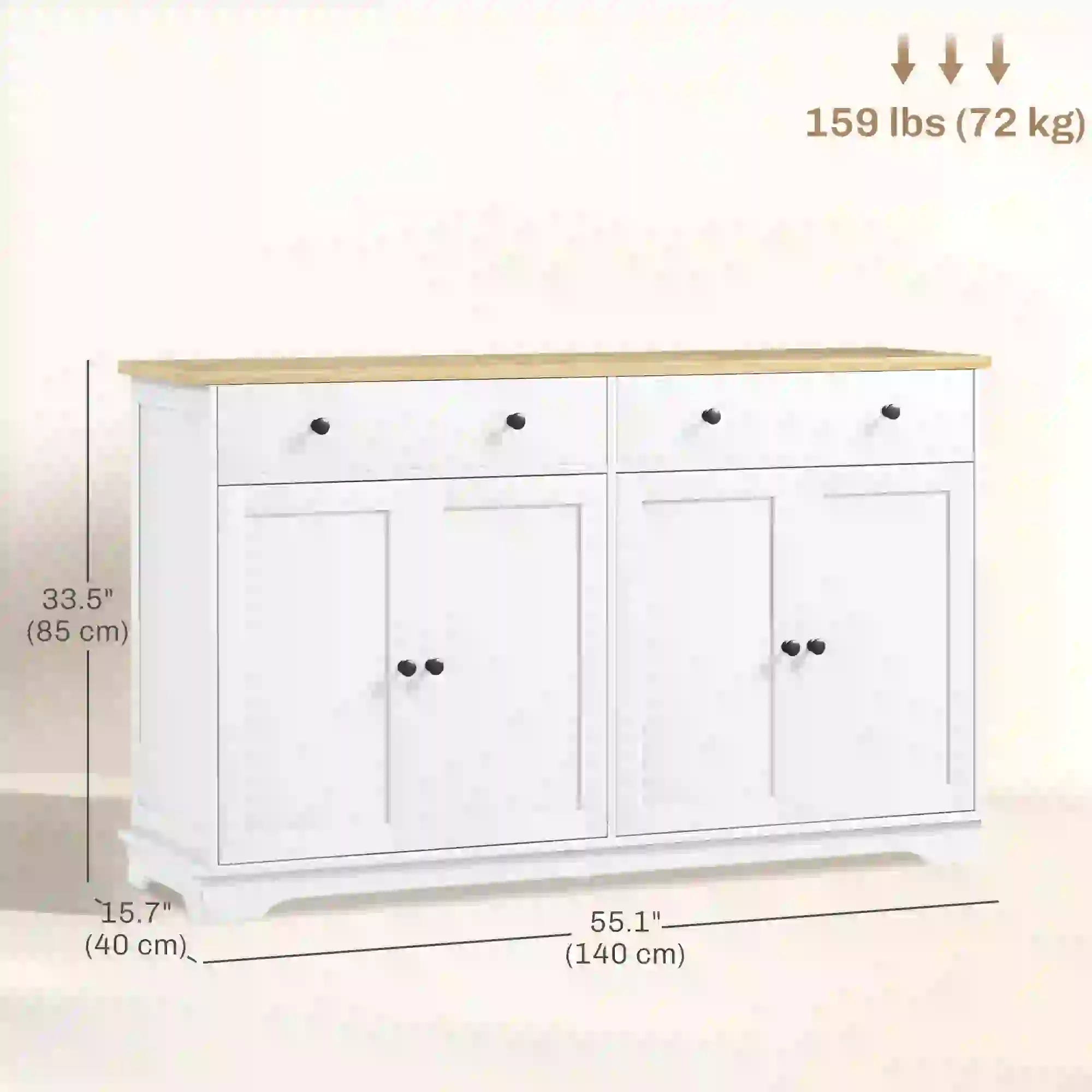Modern Sideboard, Buffet Cabinet with Drawers, Adjustable Shelves, White - Image 3