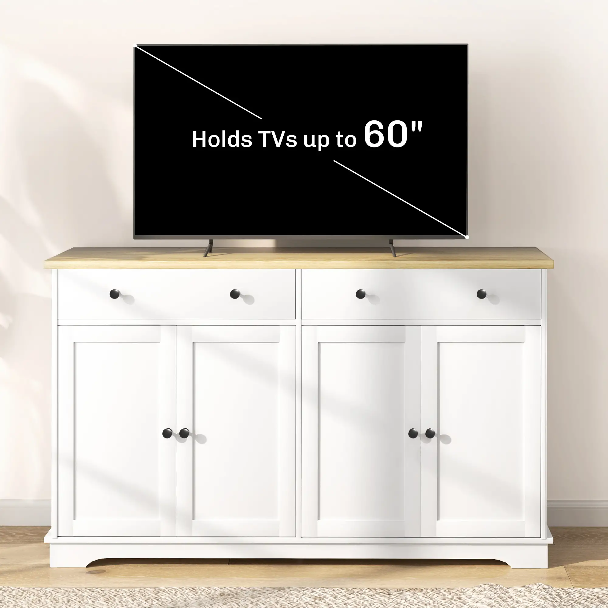Modern Sideboard, Buffet Cabinet with Drawers, Adjustable Shelves, White - Image 6