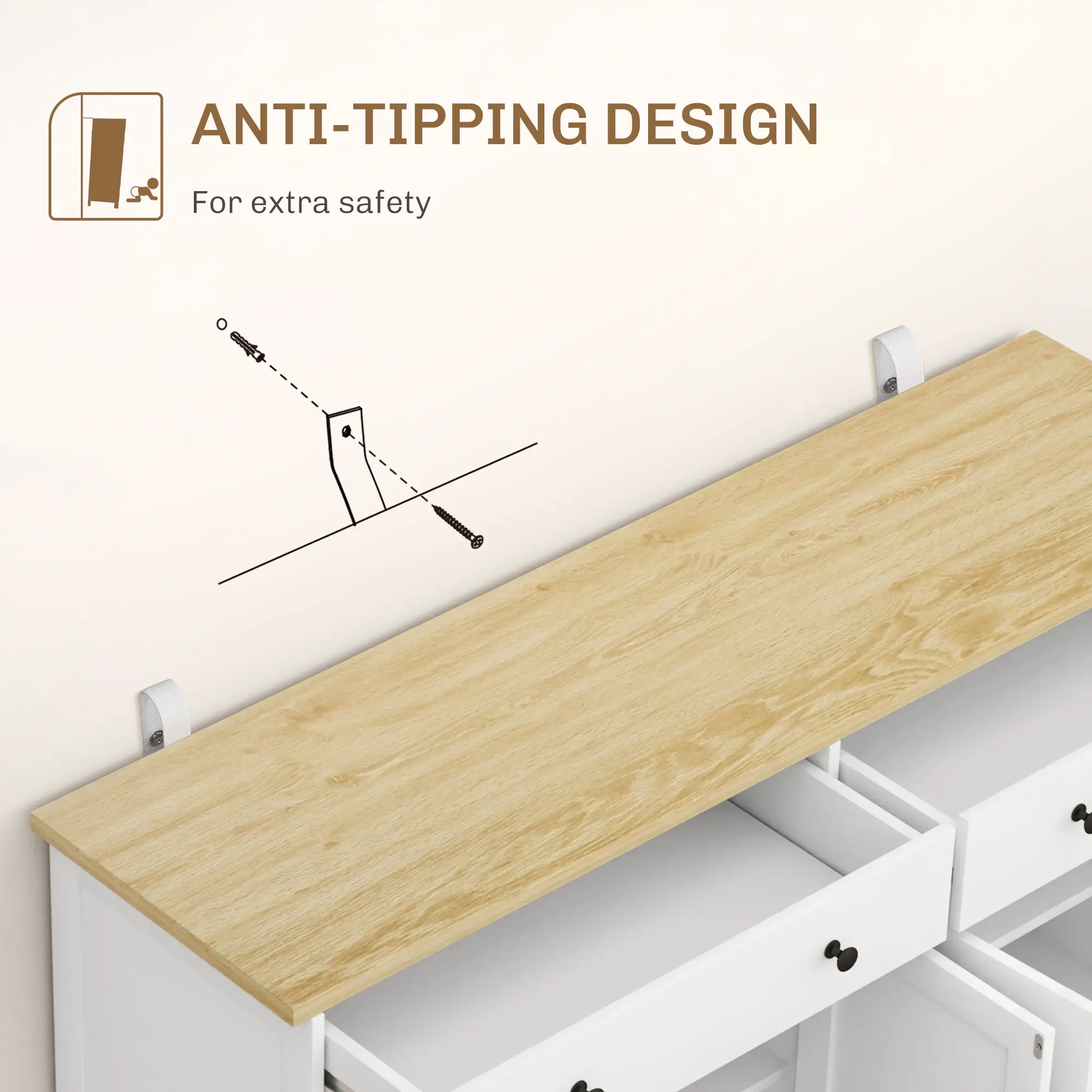Modern Sideboard, Buffet Cabinet with Drawers, Adjustable Shelves, White - Image 7