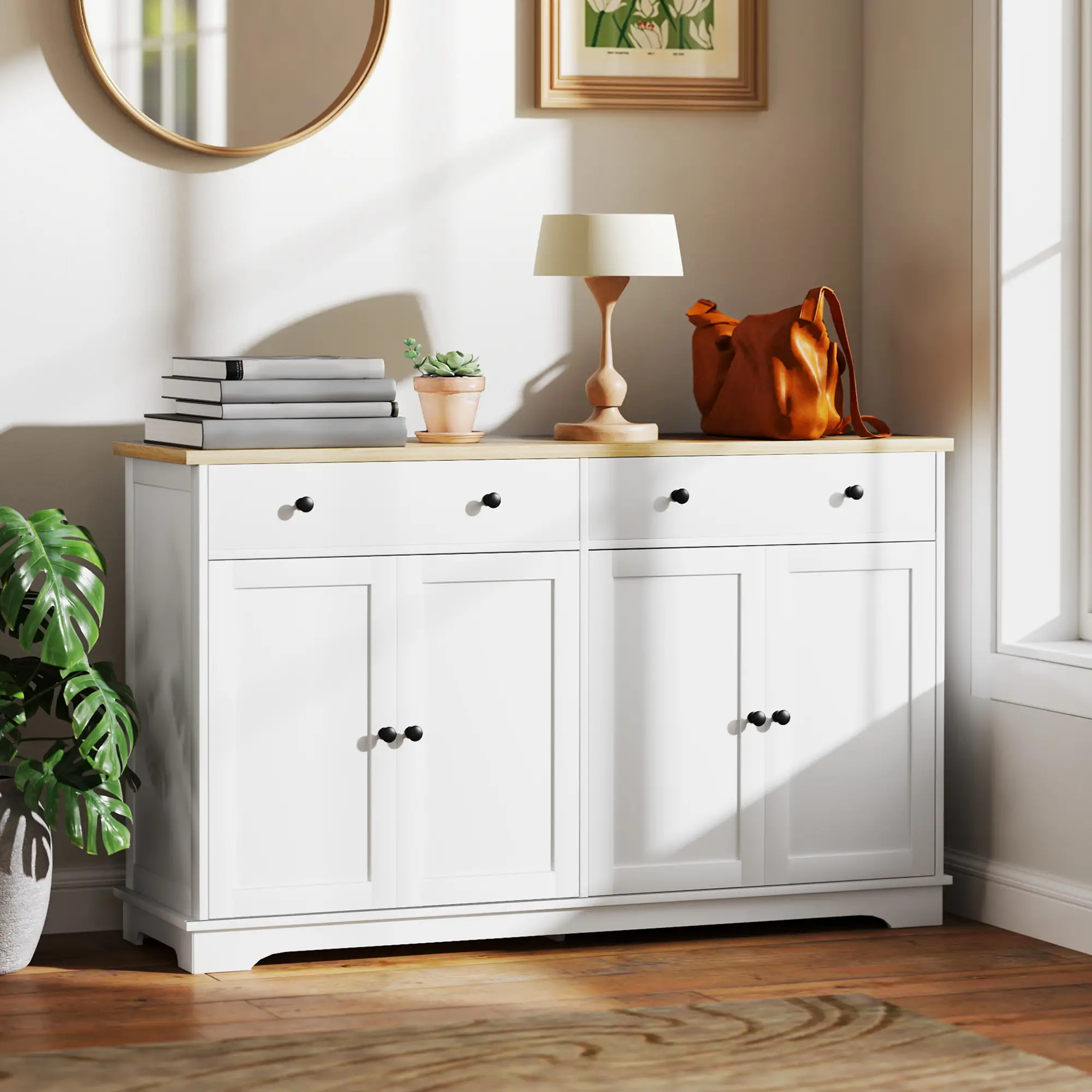 Modern Sideboard, Buffet Cabinet with Drawers, Adjustable Shelves, White - Image 8