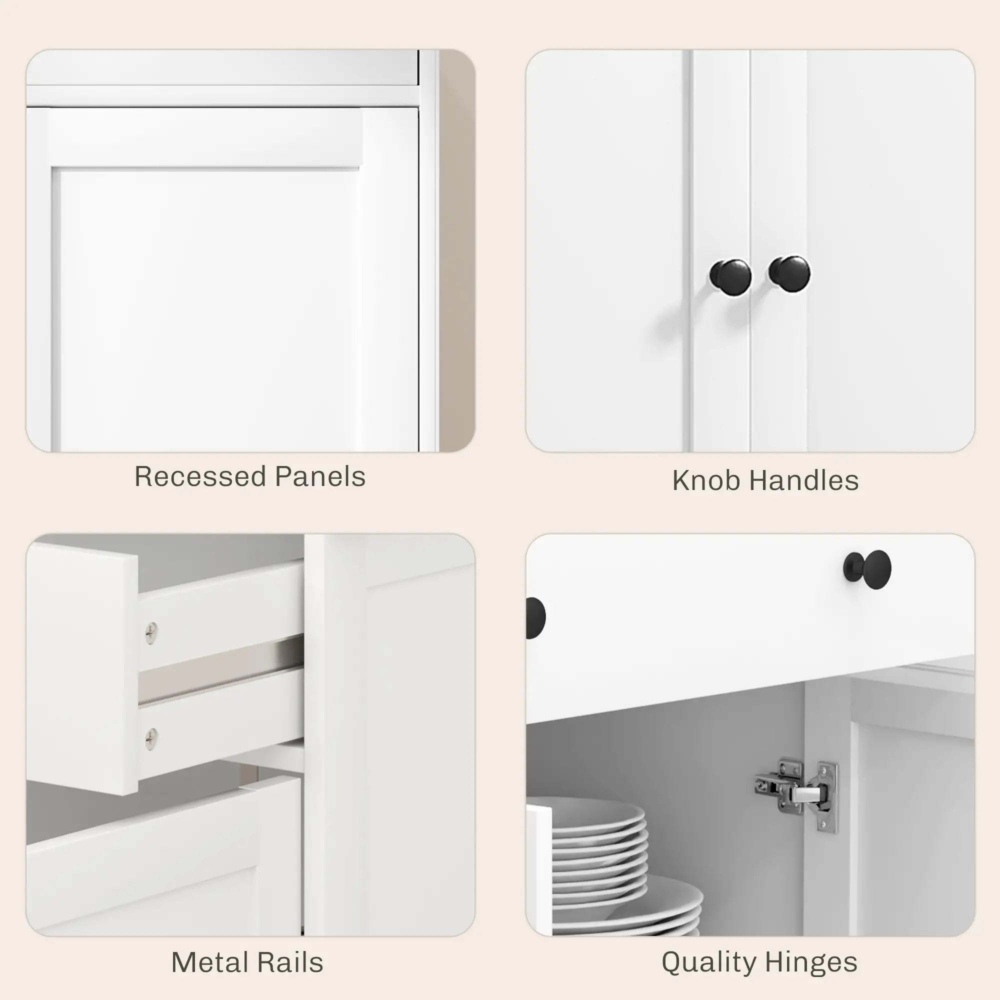 Modern Sideboard, Buffet Cabinet with Drawers, Adjustable Shelves, White - Image 9