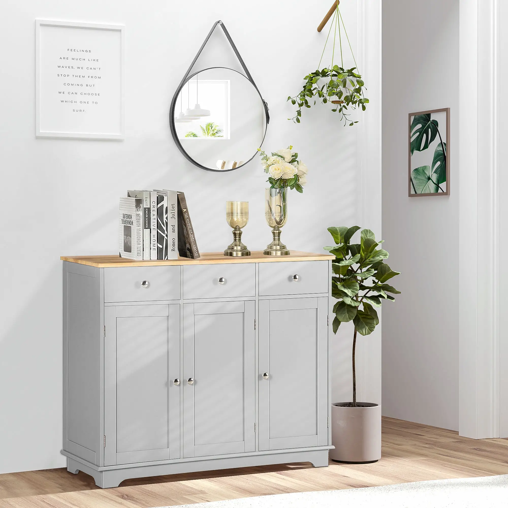 Modern Sideboard, Buffet Cabinet with Storage, Drawers, Adjustable Shelves, Grey - Image 2