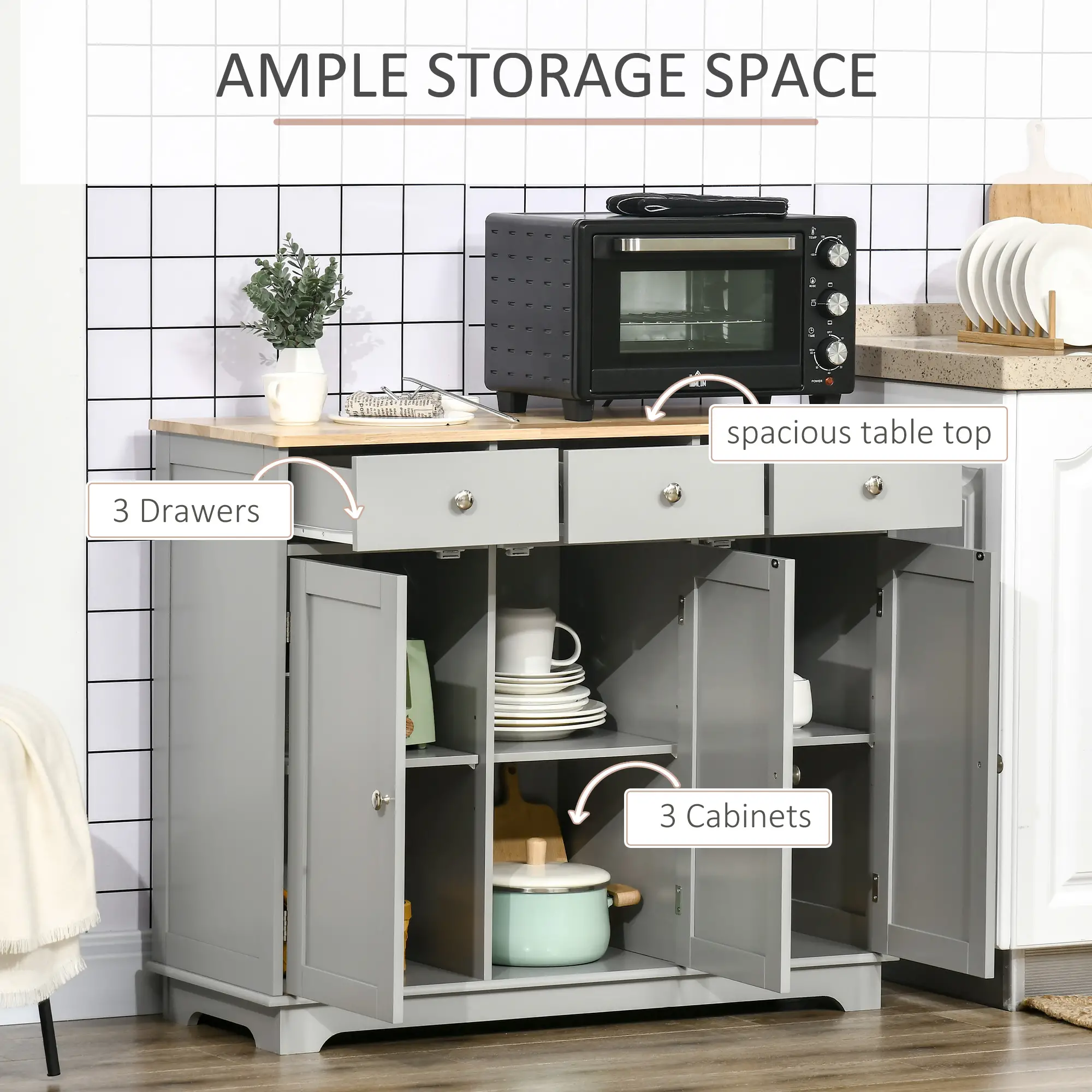 Modern Sideboard, Buffet Cabinet with Storage, Drawers, Adjustable Shelves, Grey - Image 4