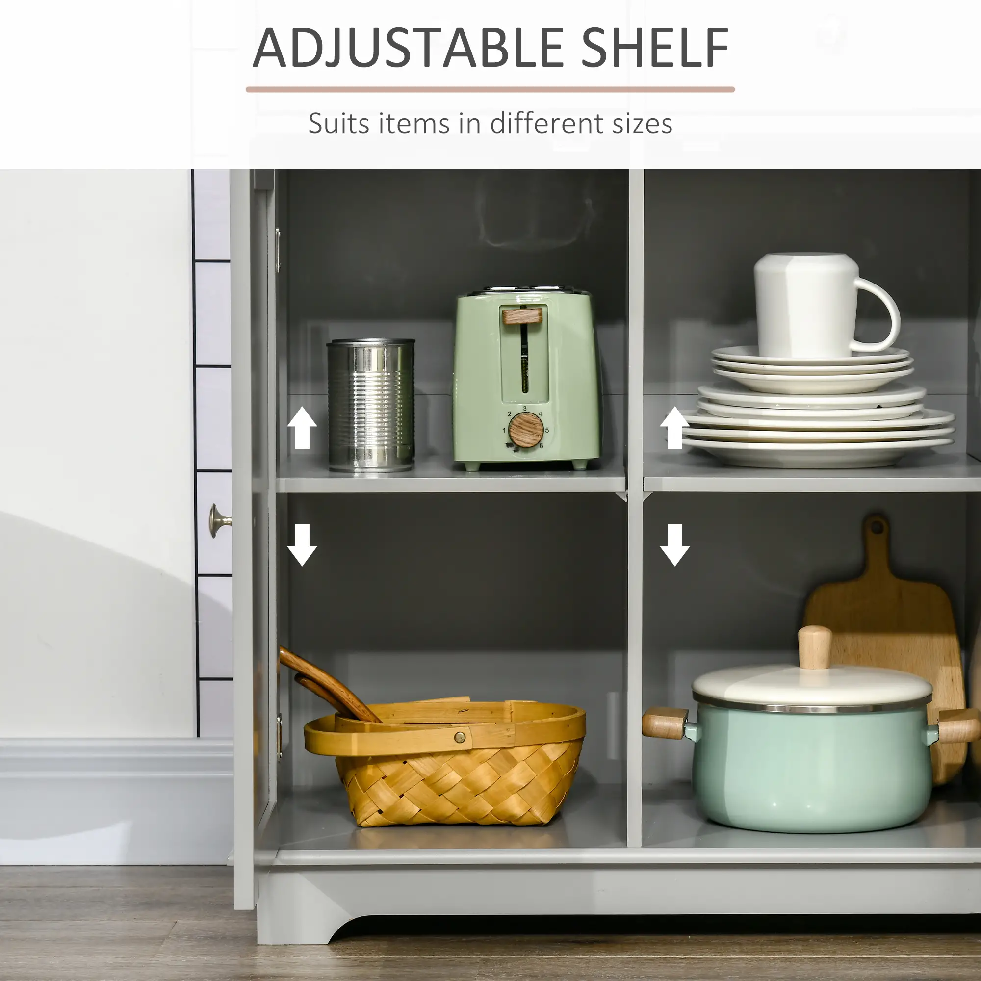Modern Sideboard, Buffet Cabinet with Storage, Drawers, Adjustable Shelves, Grey - Image 5