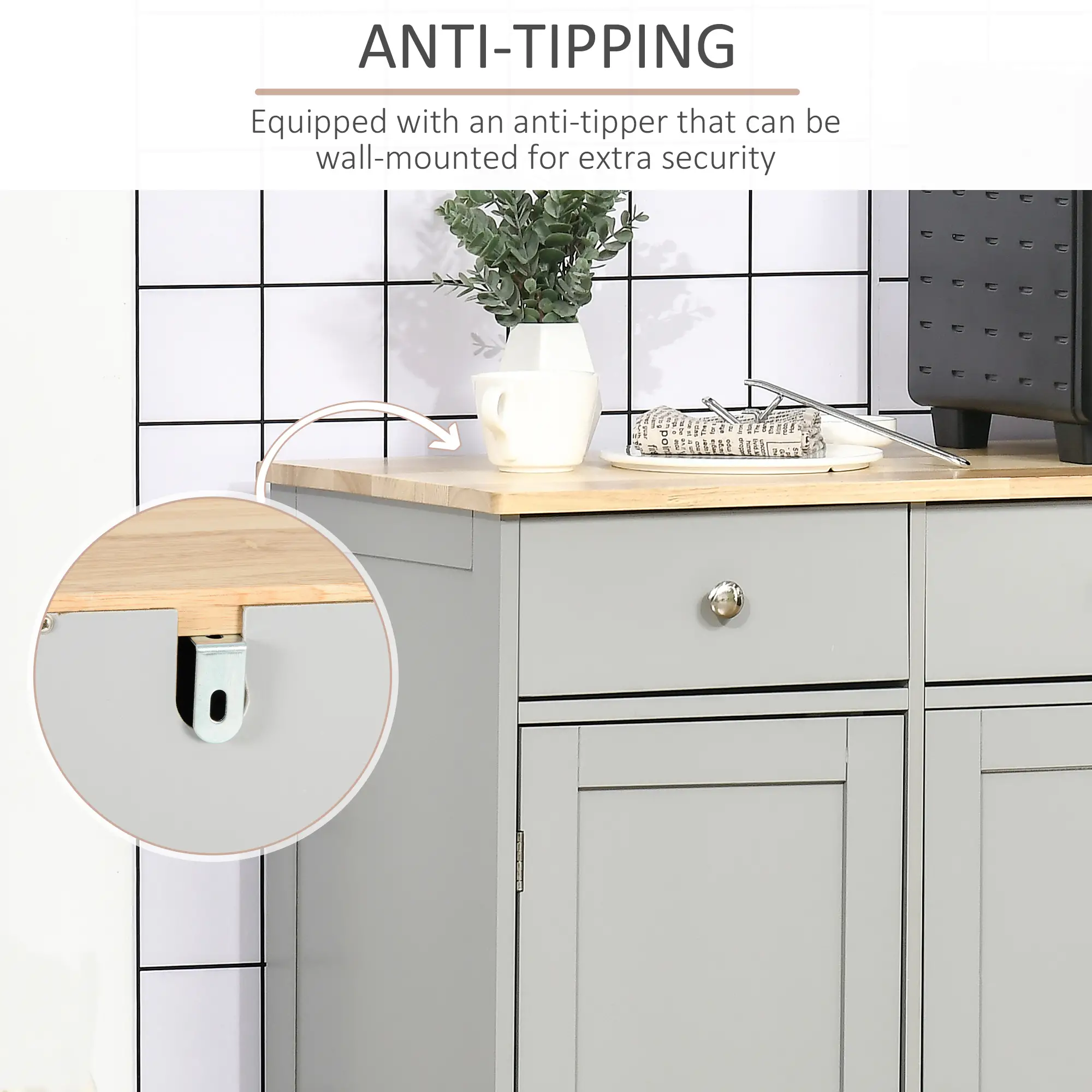 Modern Sideboard, Buffet Cabinet with Storage, Drawers, Adjustable Shelves, Grey - Image 7