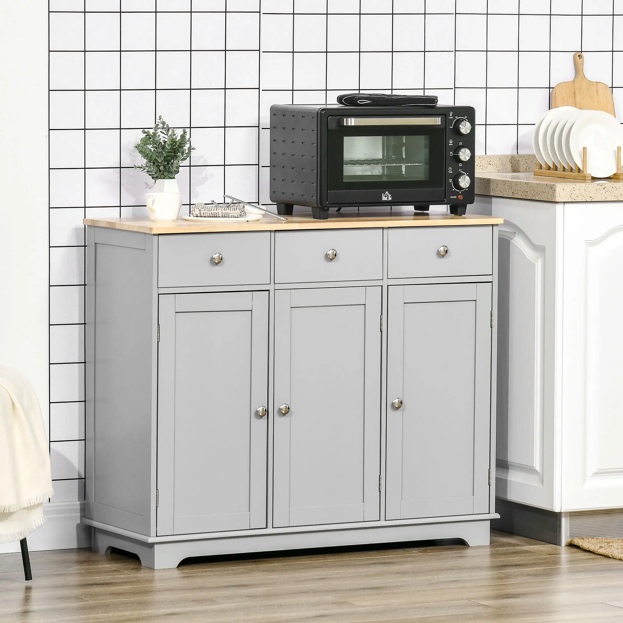 Modern Sideboard, Buffet Cabinet with Storage, Drawers, Adjustable Shelves, Grey - Image 8