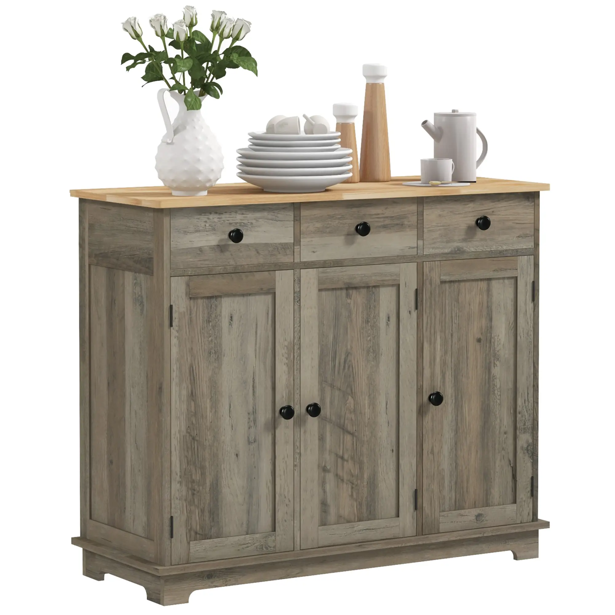 Modern Sideboard, Buffet Cabinet with Storage, Drawers, Adjustable Shelves, Washed Grey - Image 11
