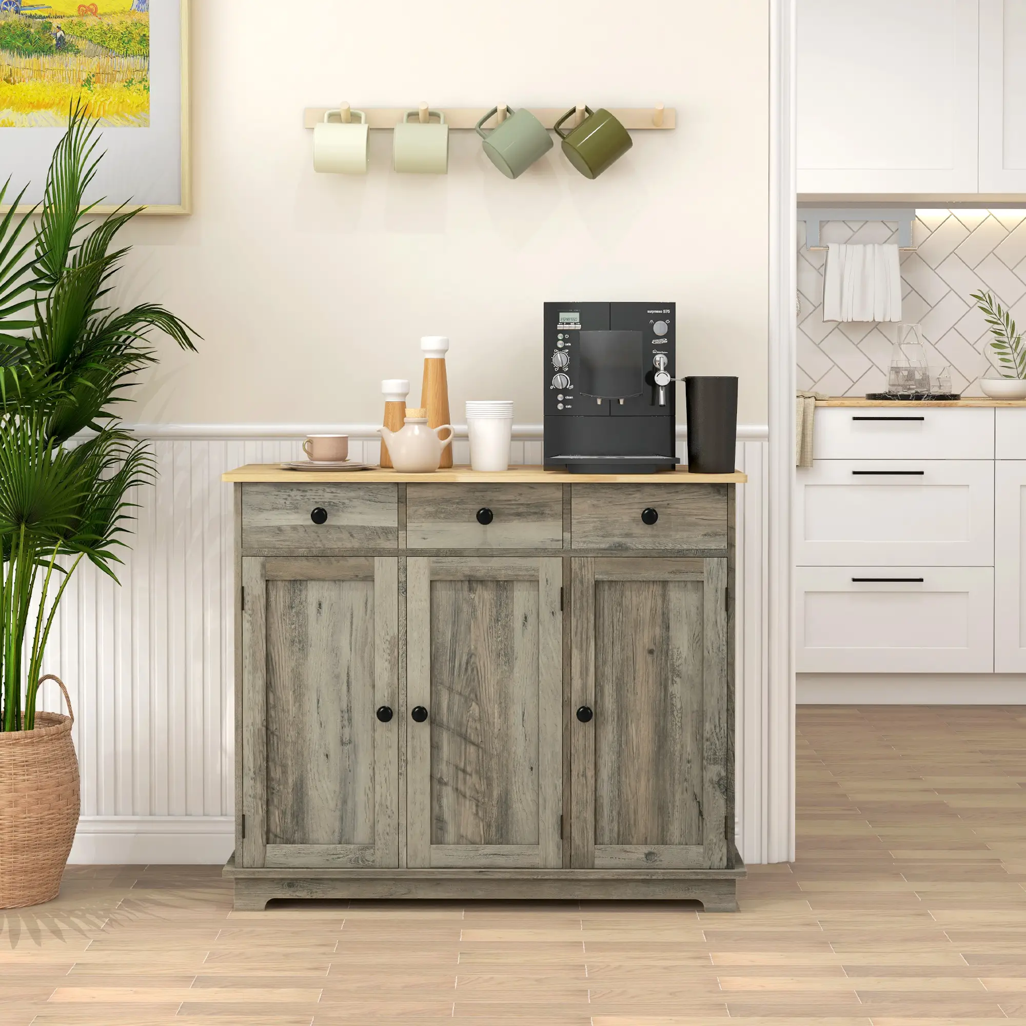 Modern Sideboard, Buffet Cabinet with Storage, Drawers, Adjustable Shelves, Washed Grey - Image 2
