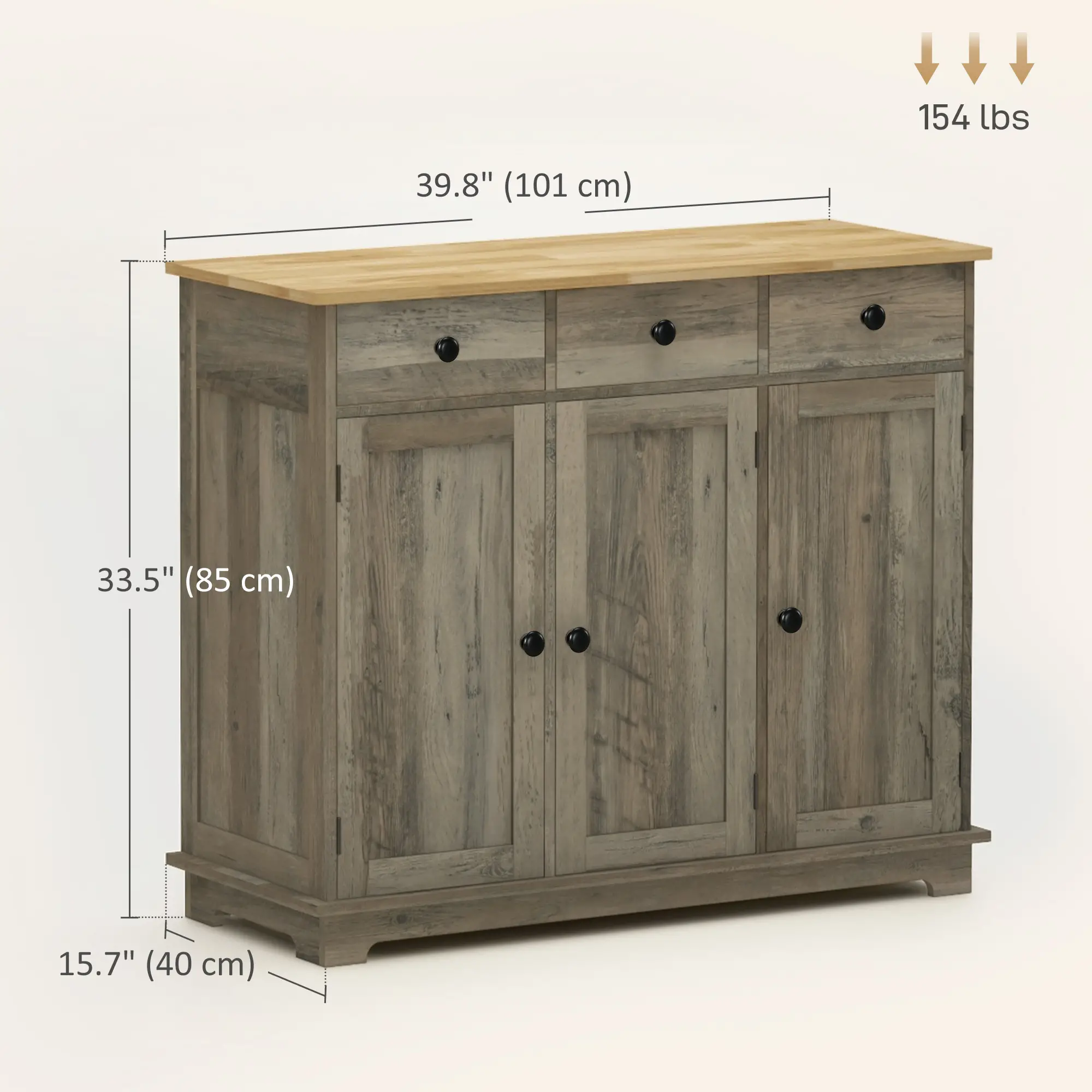 Modern Sideboard, Buffet Cabinet with Storage, Drawers, Adjustable Shelves, Washed Grey - Image 3