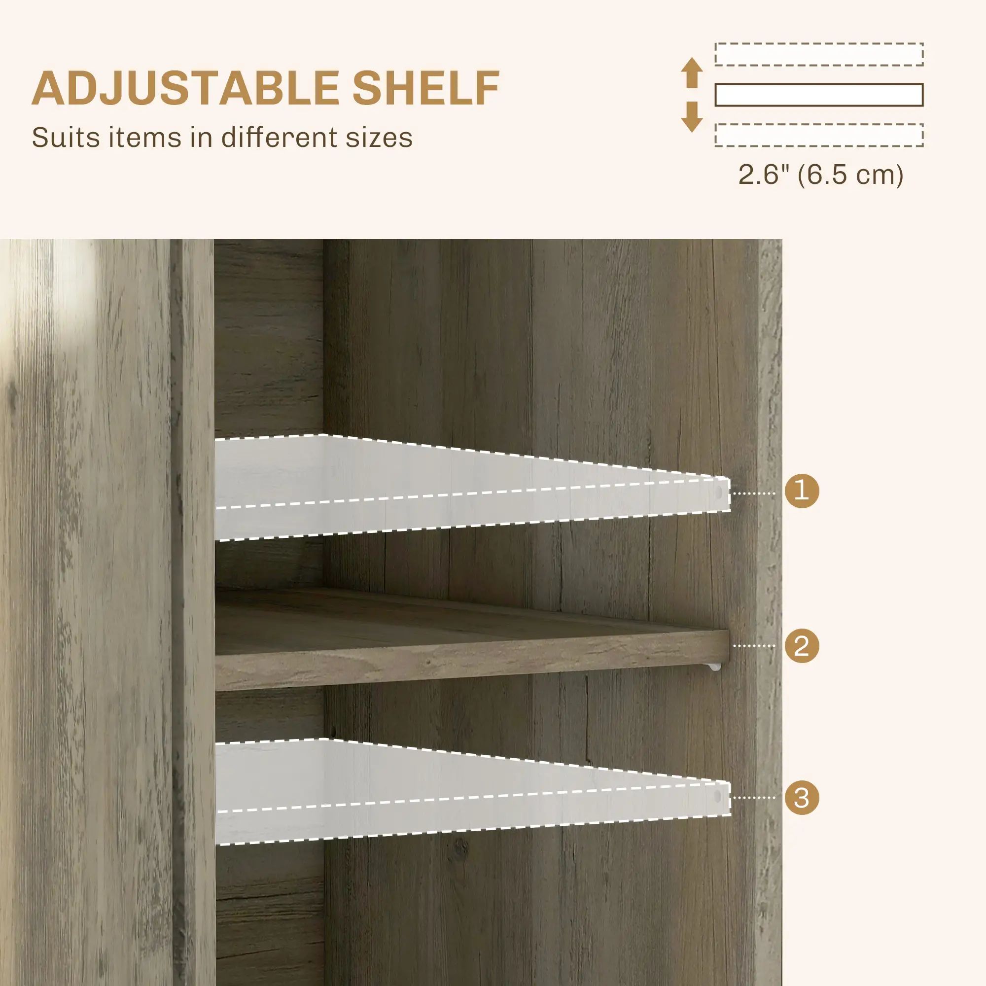 Modern Sideboard, Buffet Cabinet with Storage, Drawers, Adjustable Shelves, Washed Grey - Image 5