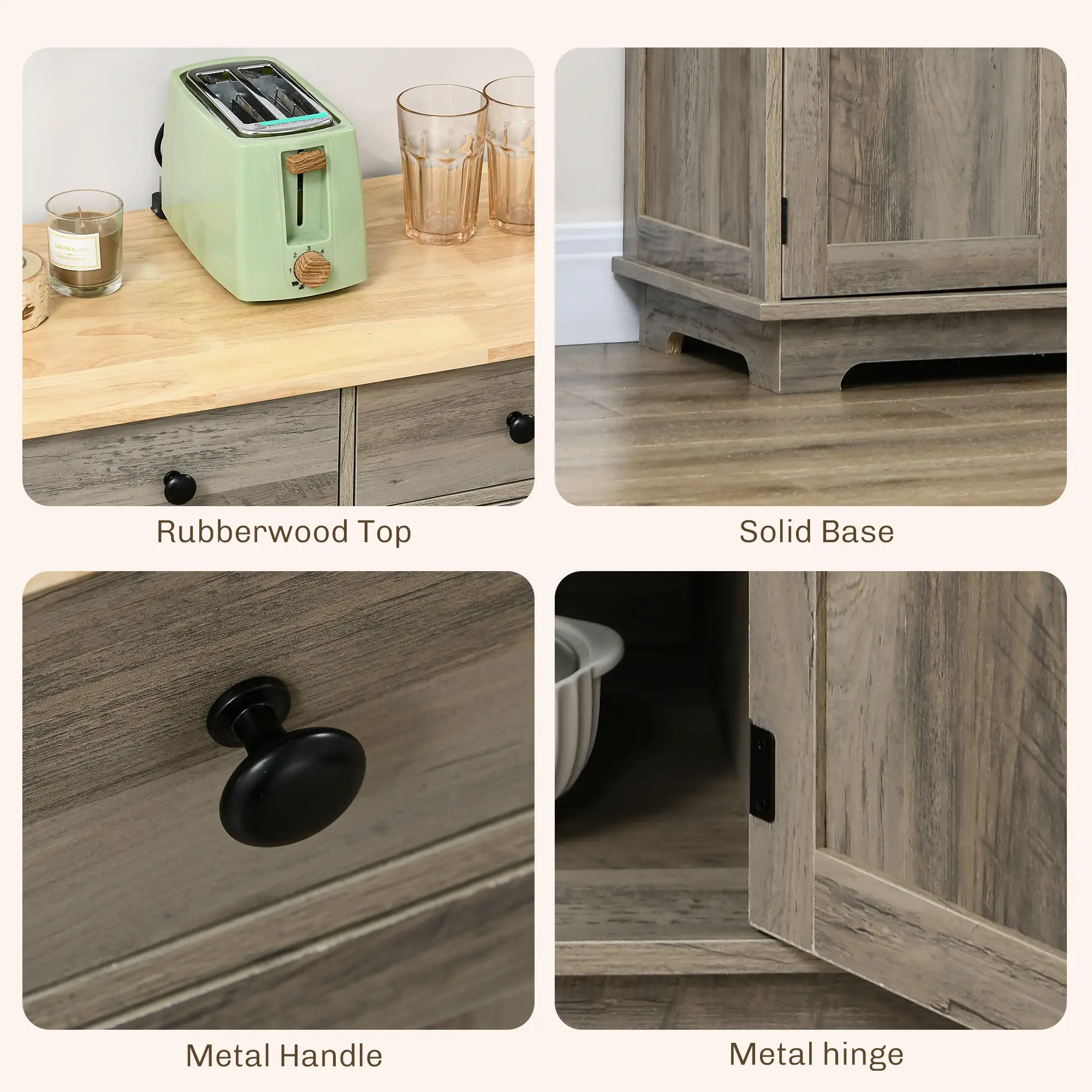 Modern Sideboard, Buffet Cabinet with Storage, Drawers, Adjustable Shelves, Washed Grey - Image 6