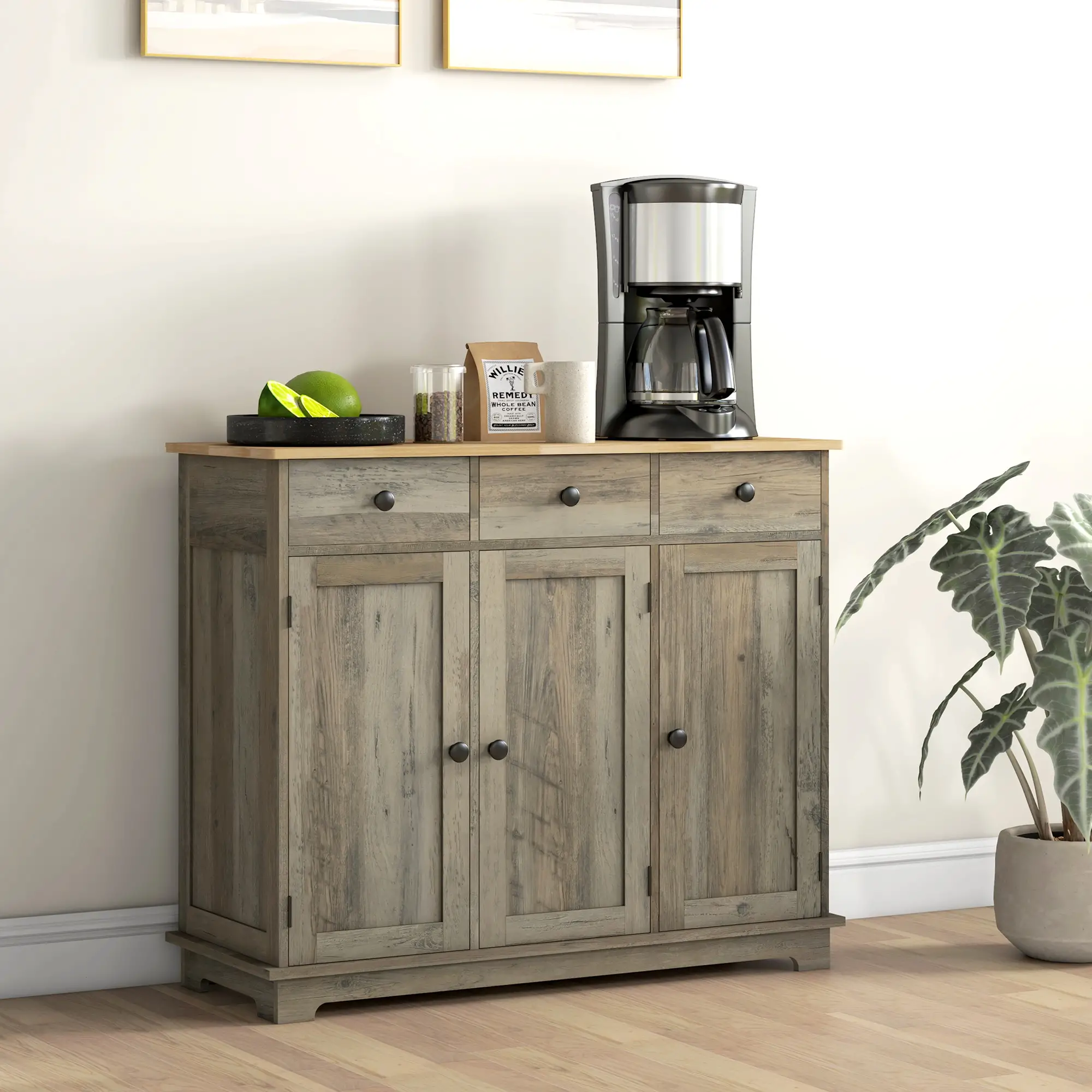Modern Sideboard, Buffet Cabinet with Storage, Drawers, Adjustable Shelves, Washed Grey - Image 8