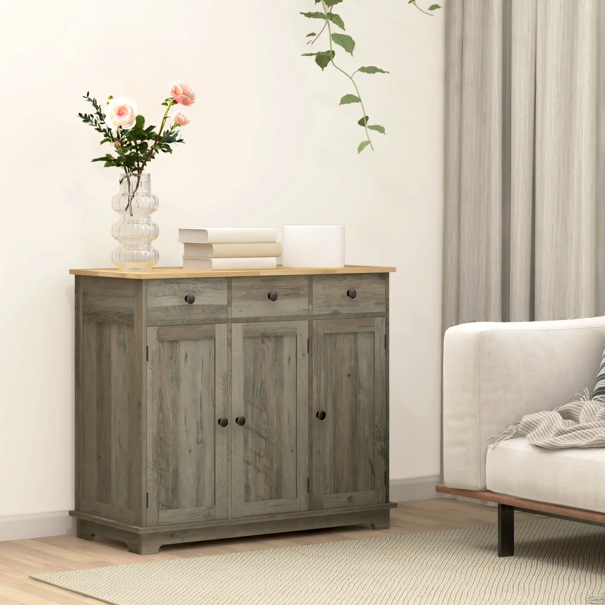 Modern Sideboard, Buffet Cabinet with Storage, Drawers, Adjustable Shelves, Washed Grey - Image 9