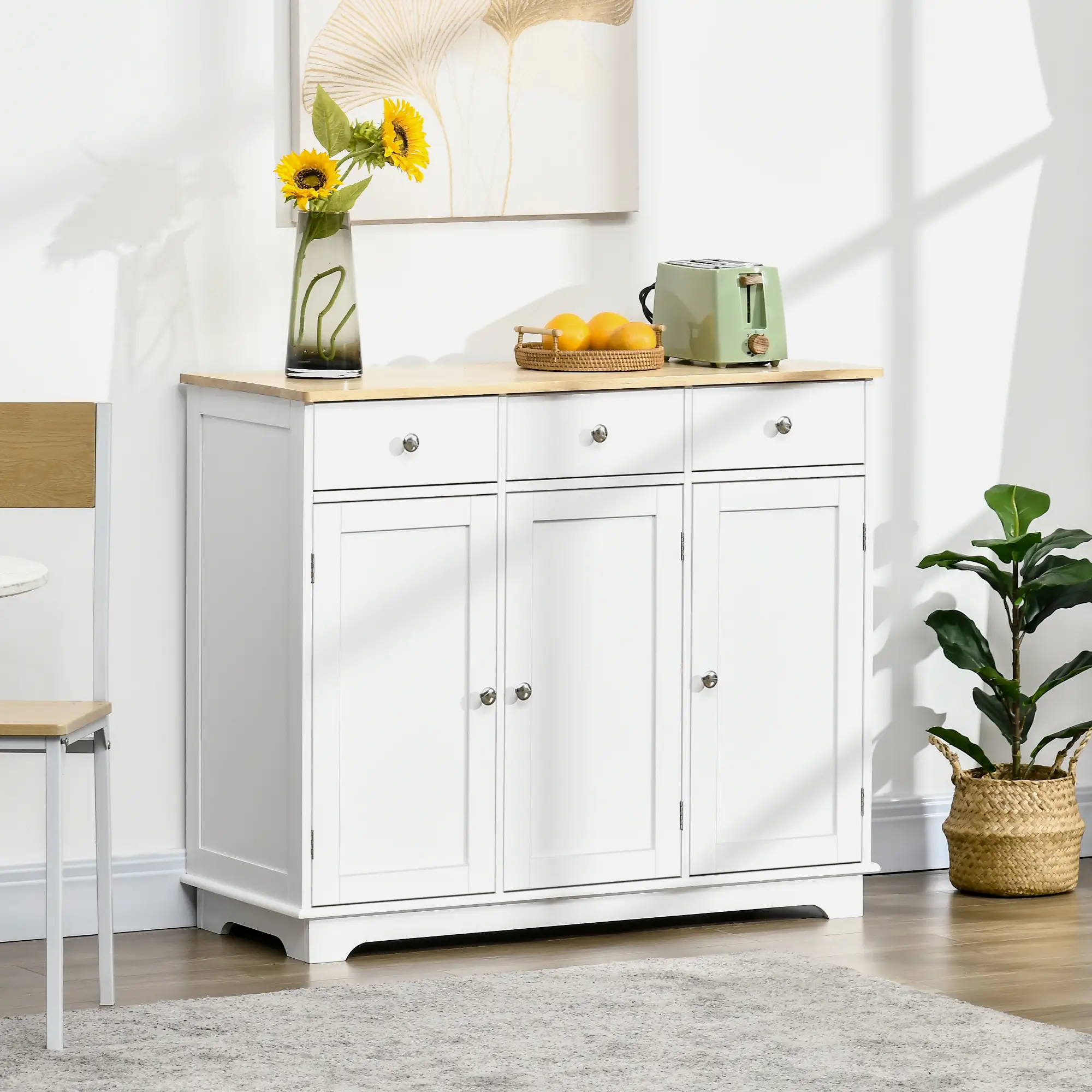 Modern Sideboard, Buffet Cabinet with Storage, Drawers, Adjustable Shelves, White - Image 2