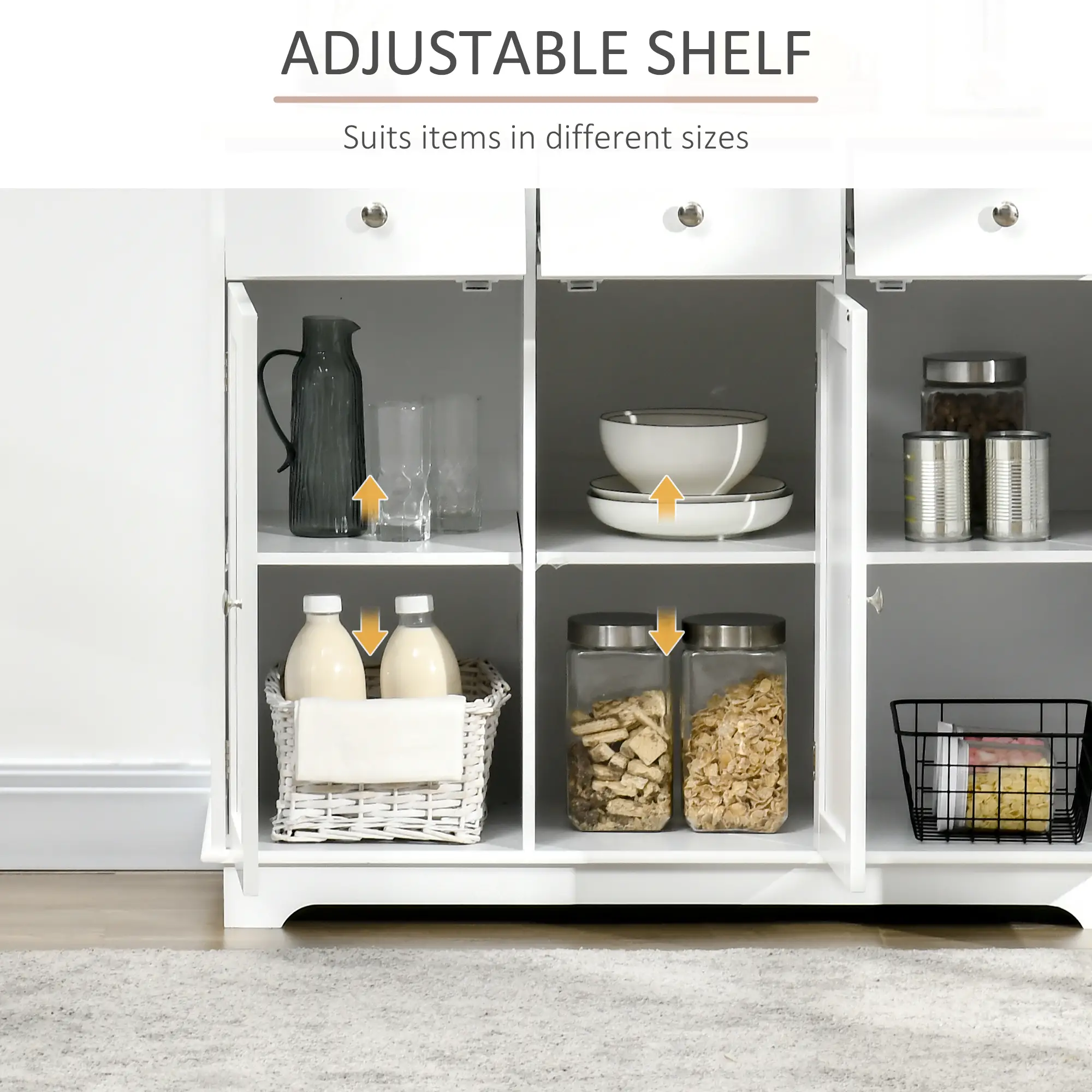 Modern Sideboard, Buffet Cabinet with Storage, Drawers, Adjustable Shelves, White - Image 5