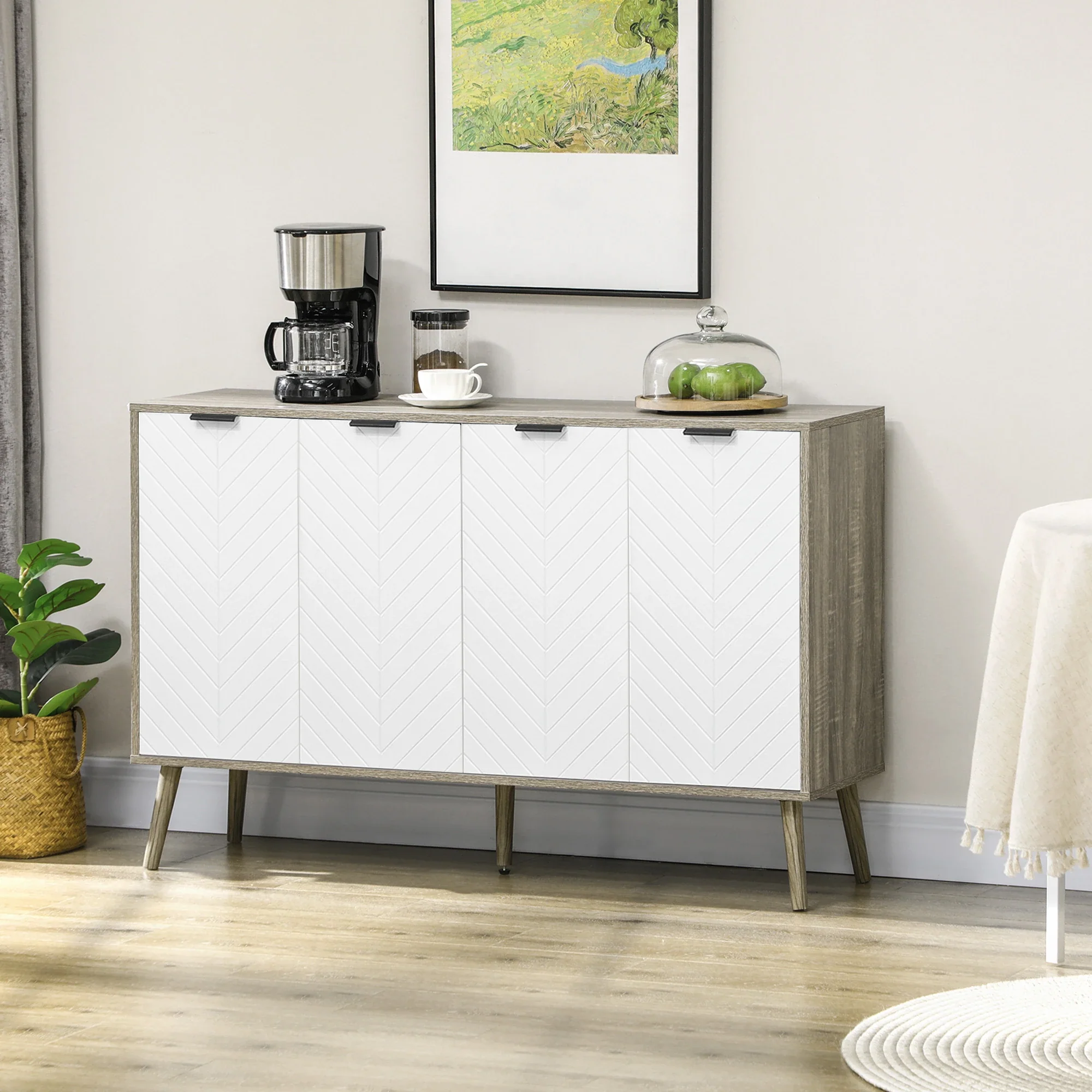 Modern Sideboard Buffet, Dining Cabinet, Adjustable Shelves, Grayish Brown - Image 2