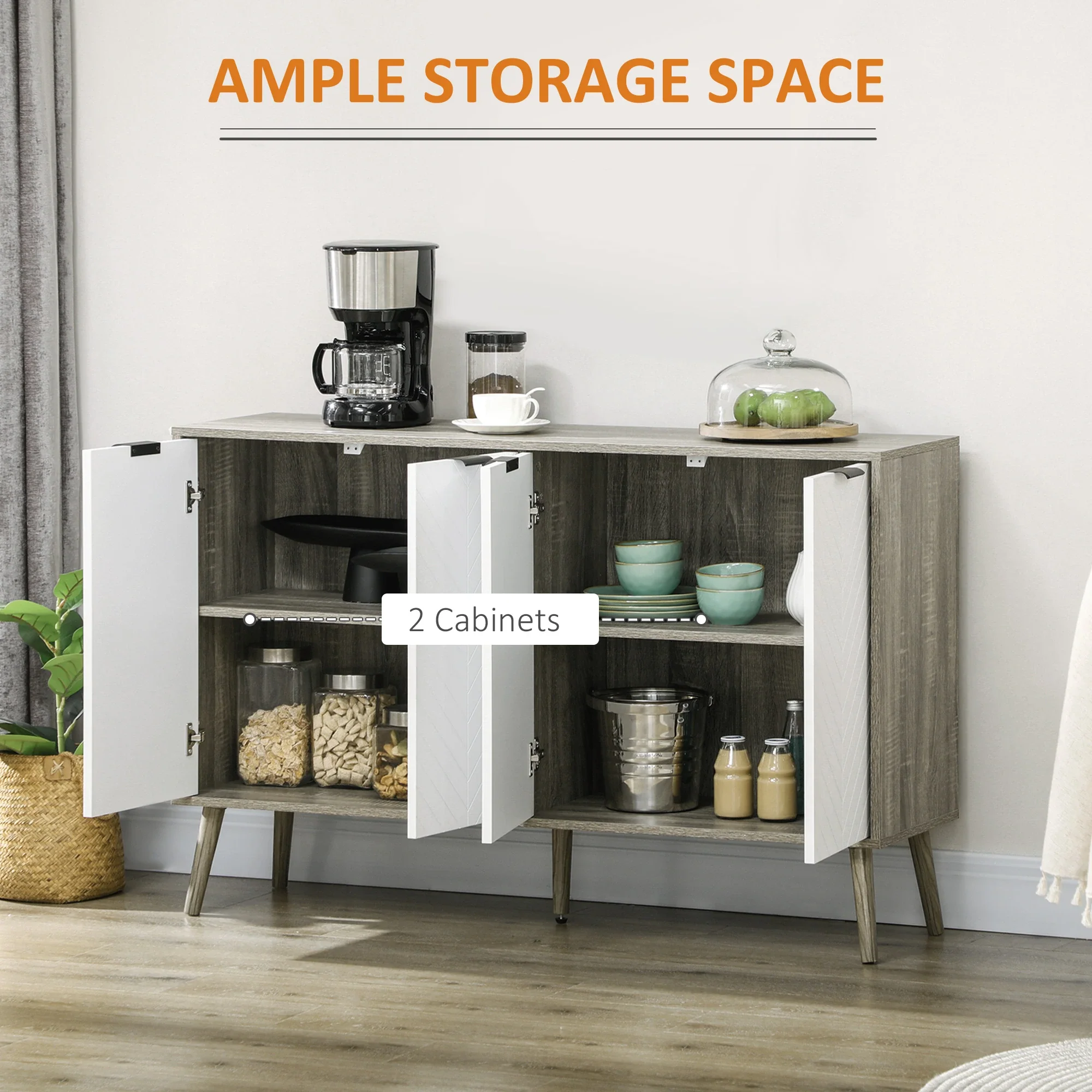 Modern Sideboard Buffet, Dining Cabinet, Adjustable Shelves, Grayish Brown - Image 4