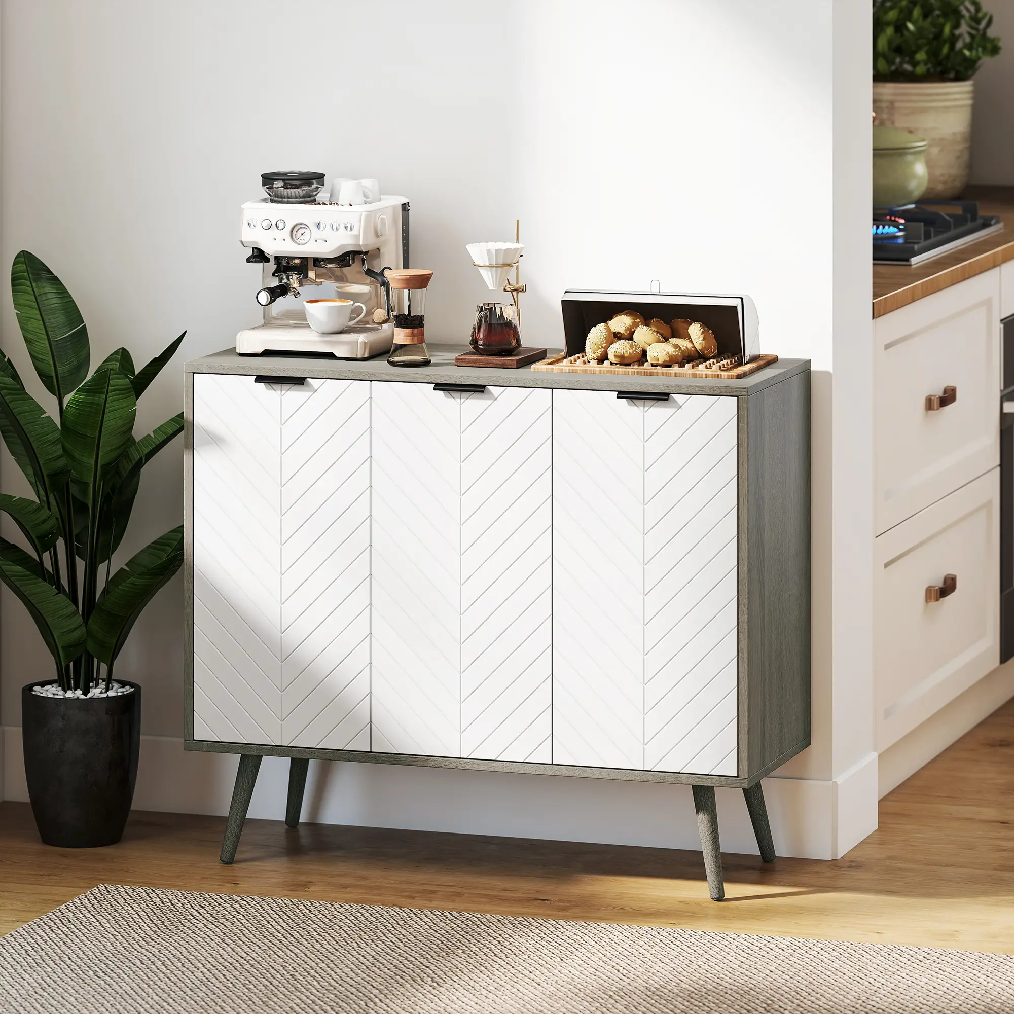 Modern Sideboard Buffet, Dining Room Cabinet, Adjustable Shelves, 3 Doors, Grey - Image 10