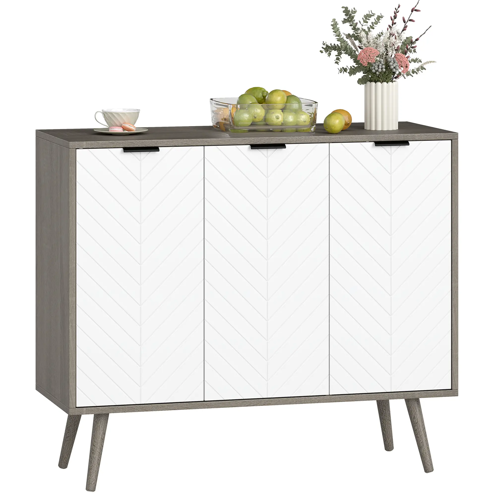 Modern Sideboard Buffet, Dining Room Cabinet, Adjustable Shelves, 3 Doors, Grey - Image 11