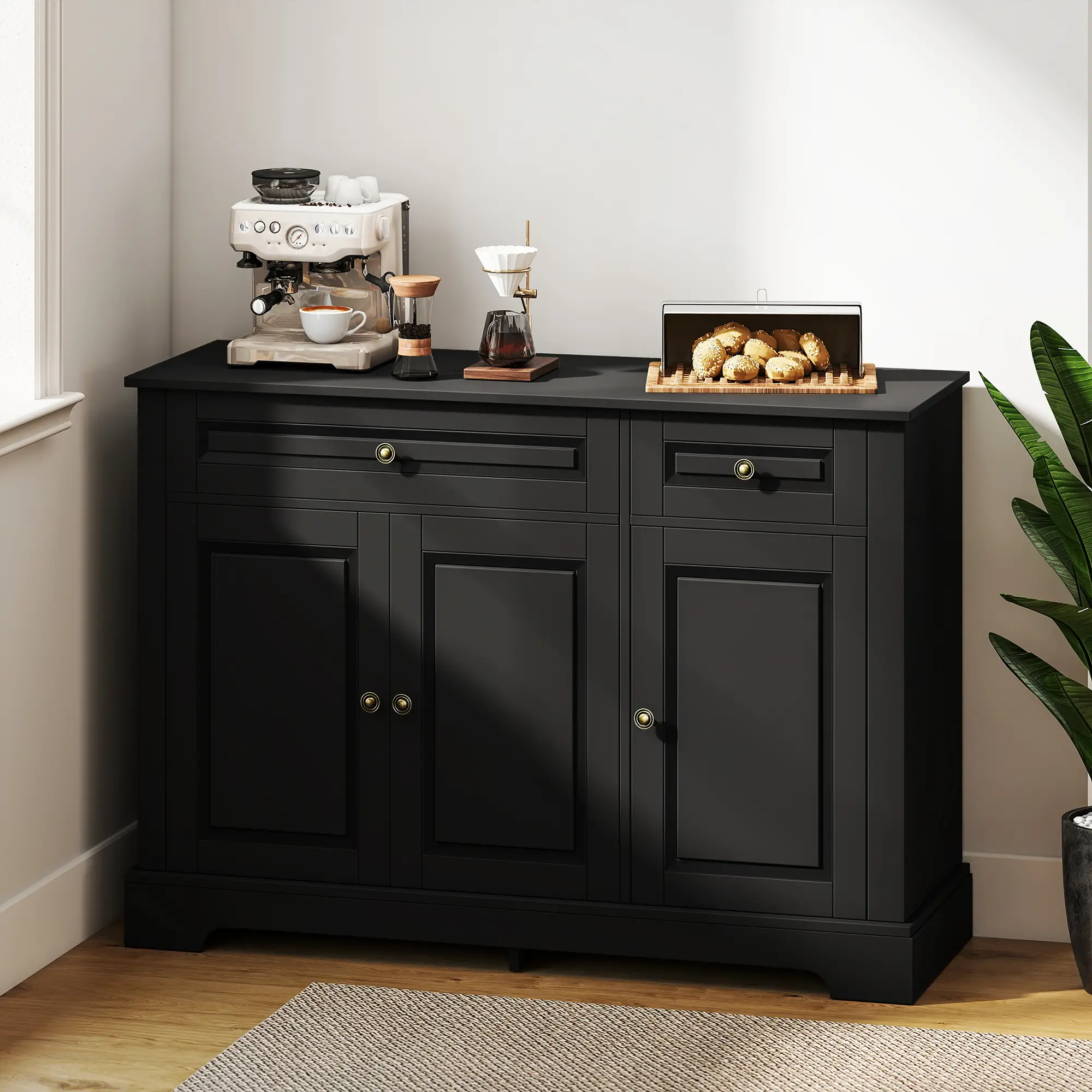Modern Sideboard Cabinet, 2 Drawers, Adjustable Shelves, Black - Image 9