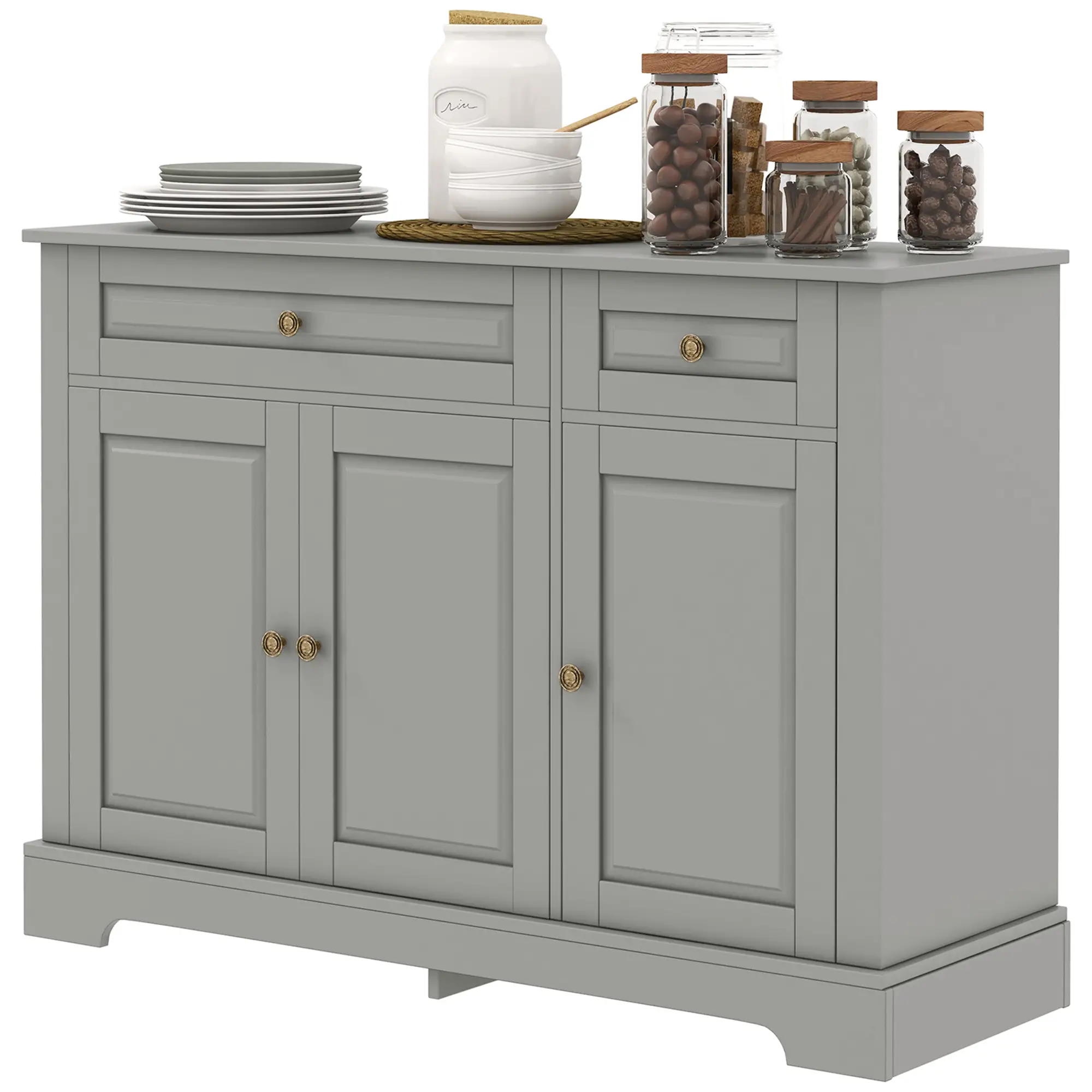 Modern Sideboard Cabinet, 2 Drawers, Adjustable Shelves, Dining Room, Grey - Image 11