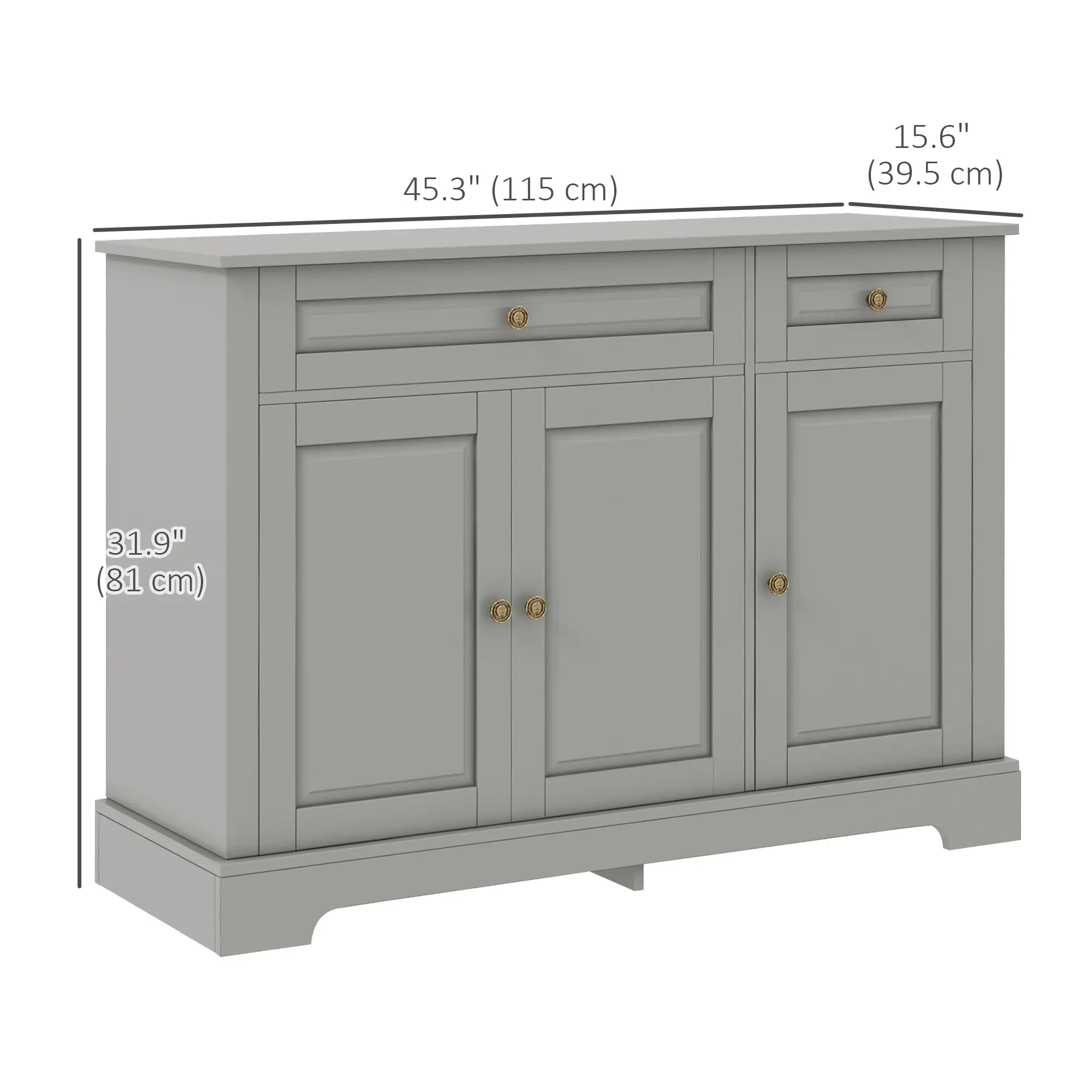 Modern Sideboard Cabinet, 2 Drawers, Adjustable Shelves, Dining Room, Grey - Image 3