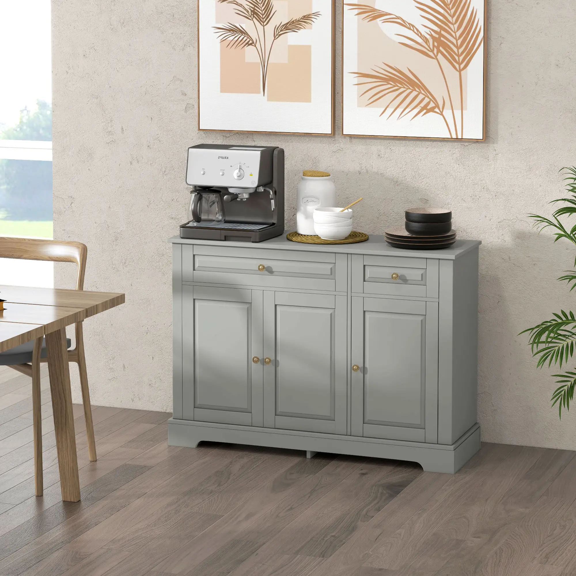 Modern Sideboard Cabinet, 2 Drawers, Adjustable Shelves, Dining Room, Grey - Image 7