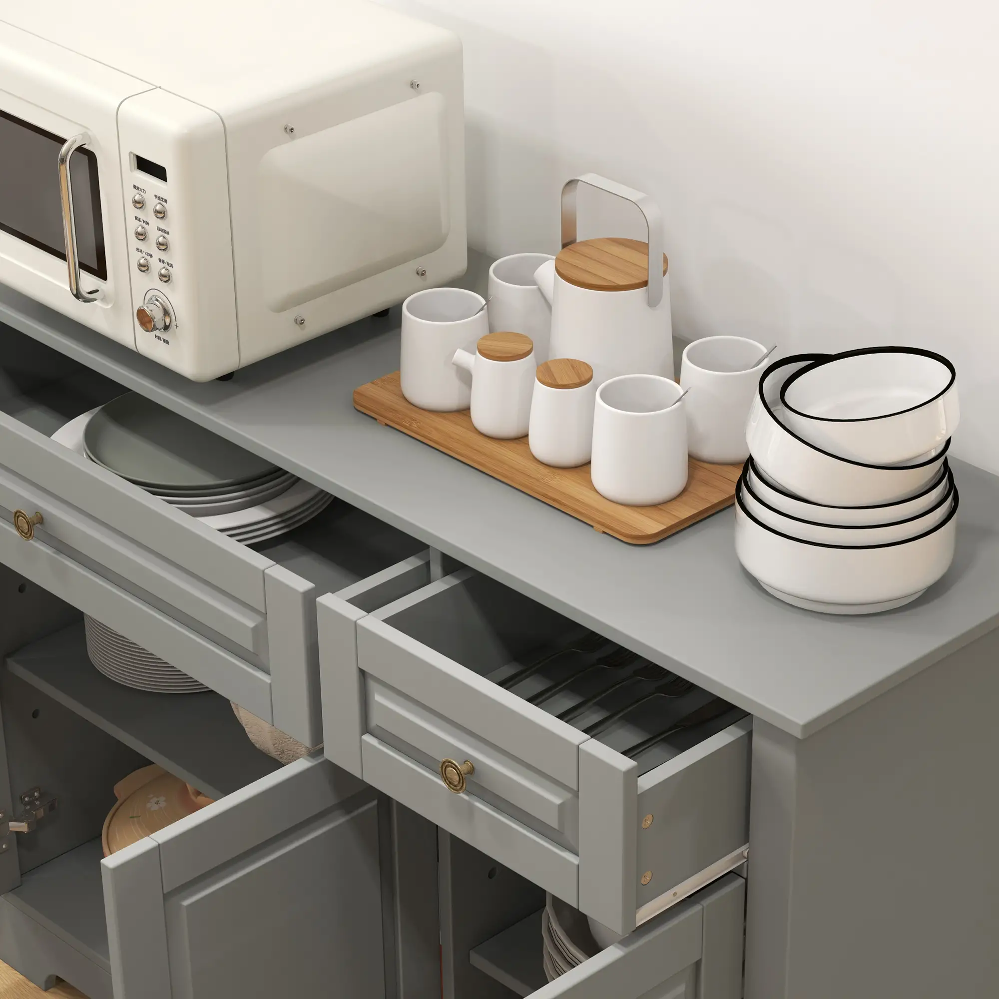 Modern Sideboard Cabinet, 2 Drawers, Adjustable Shelves, Dining Room, Grey - Image 9