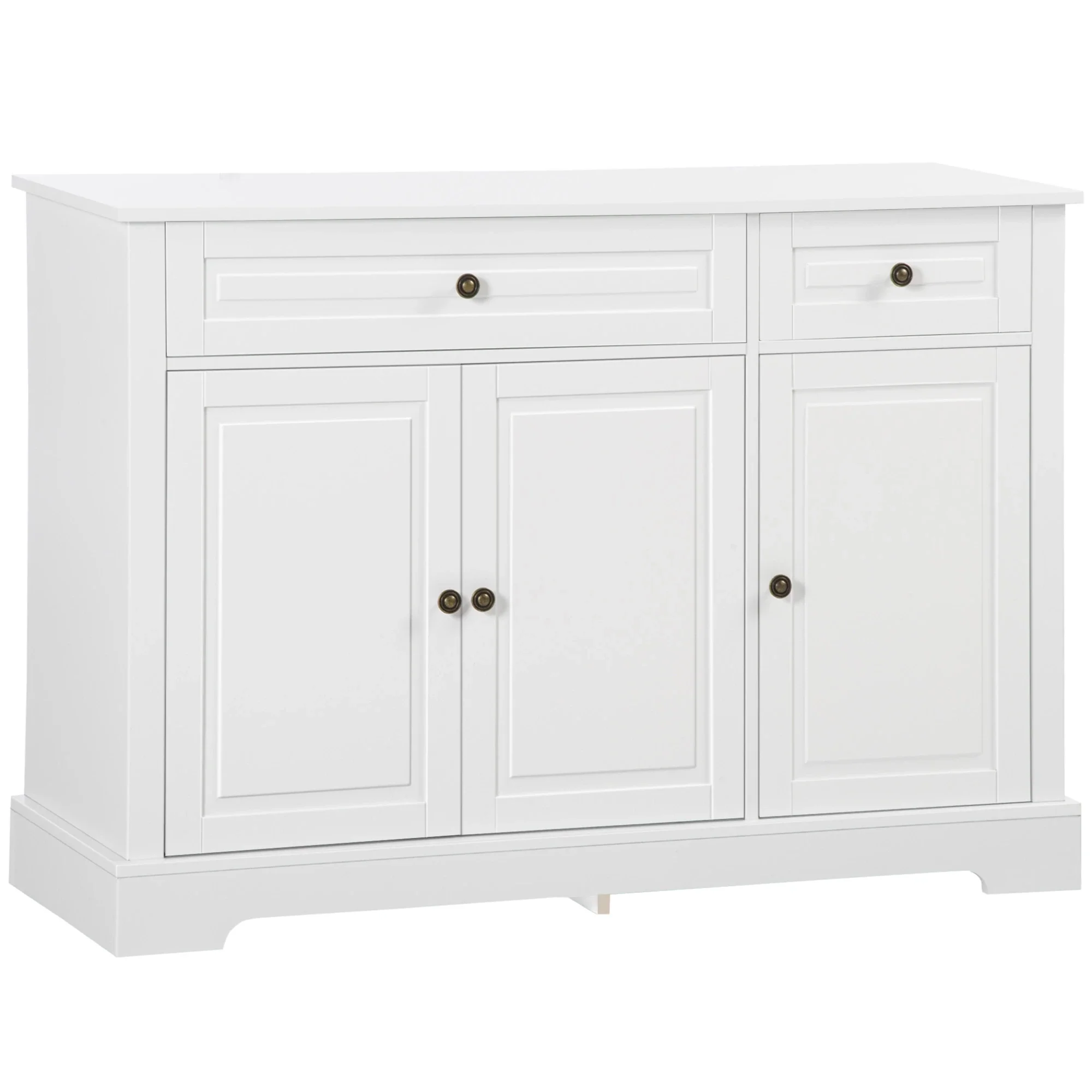 Modern Sideboard Cabinet, 2 Drawers, Adjustable Shelves, White