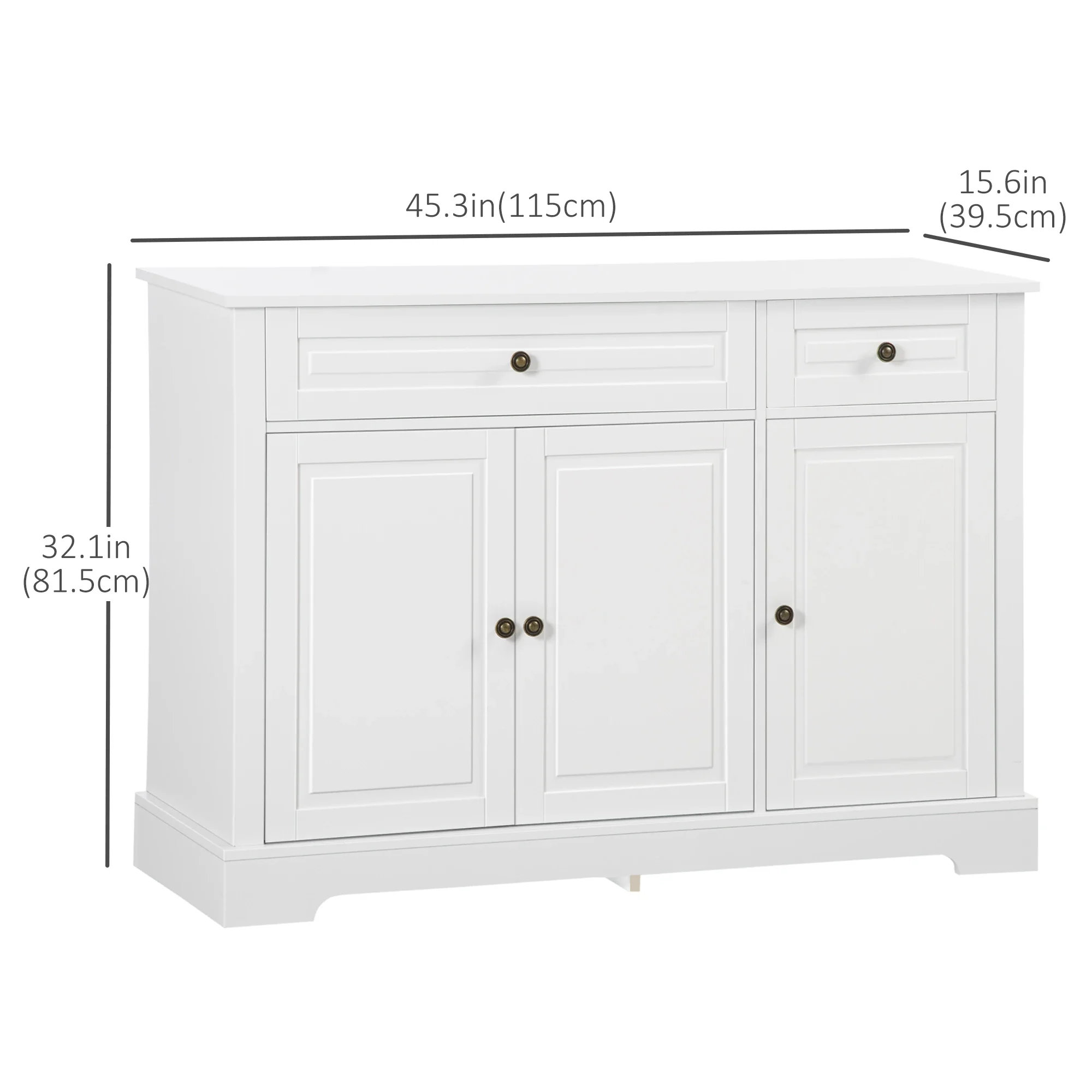 Modern Sideboard Cabinet, 2 Drawers, Adjustable Shelves, White - Image 3