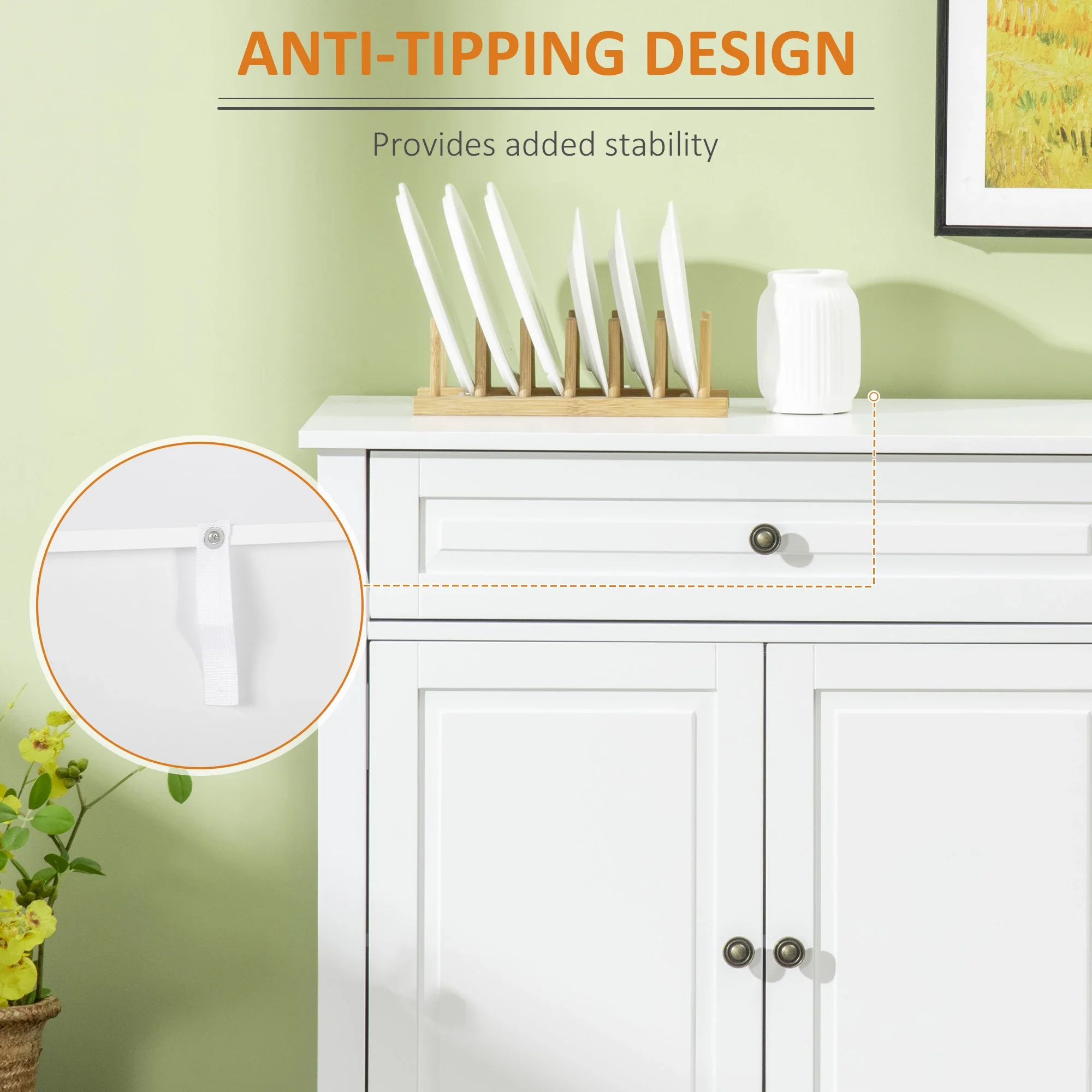 Modern Sideboard Cabinet, 2 Drawers, Adjustable Shelves, White - Image 6