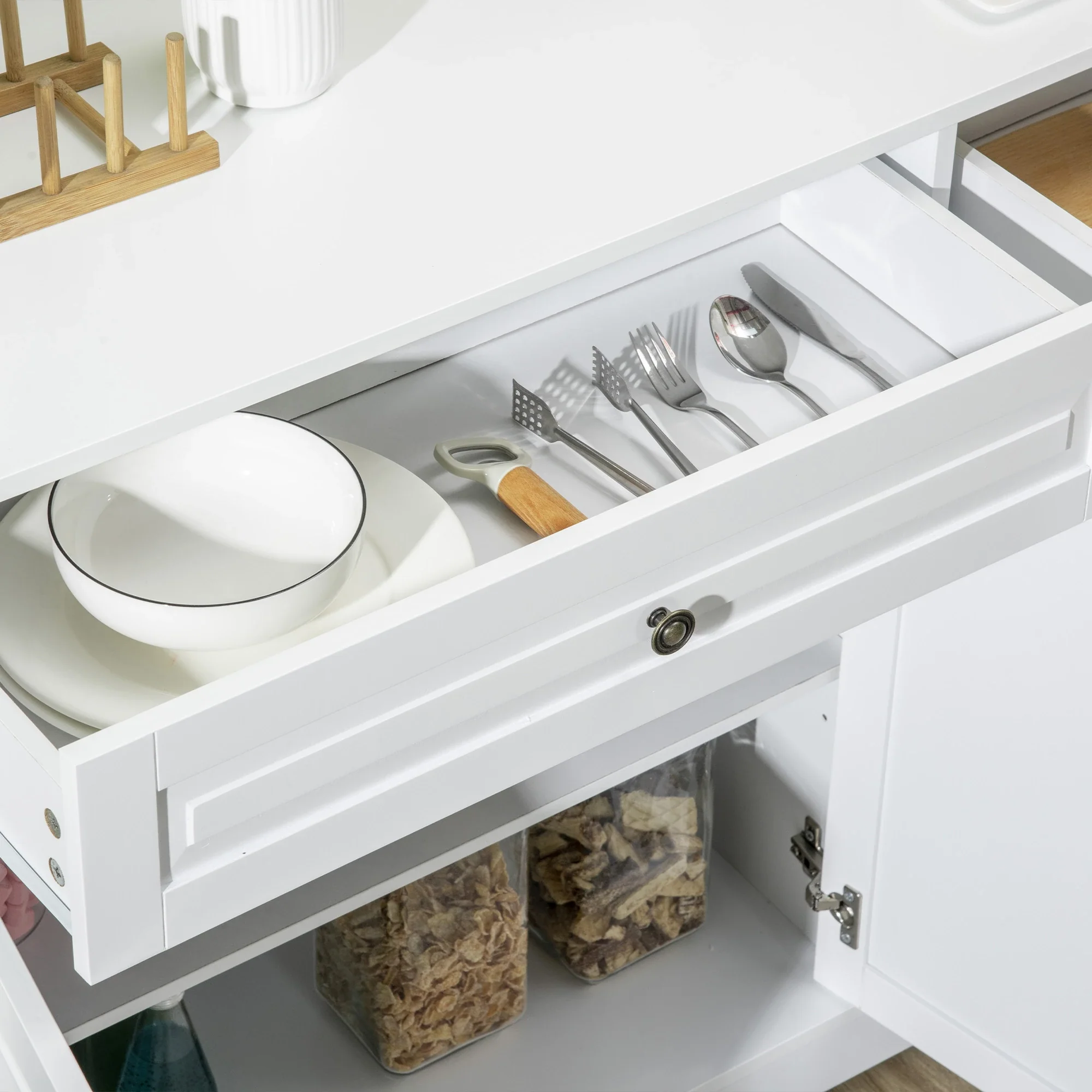 Modern Sideboard Cabinet, 2 Drawers, Adjustable Shelves, White - Image 7