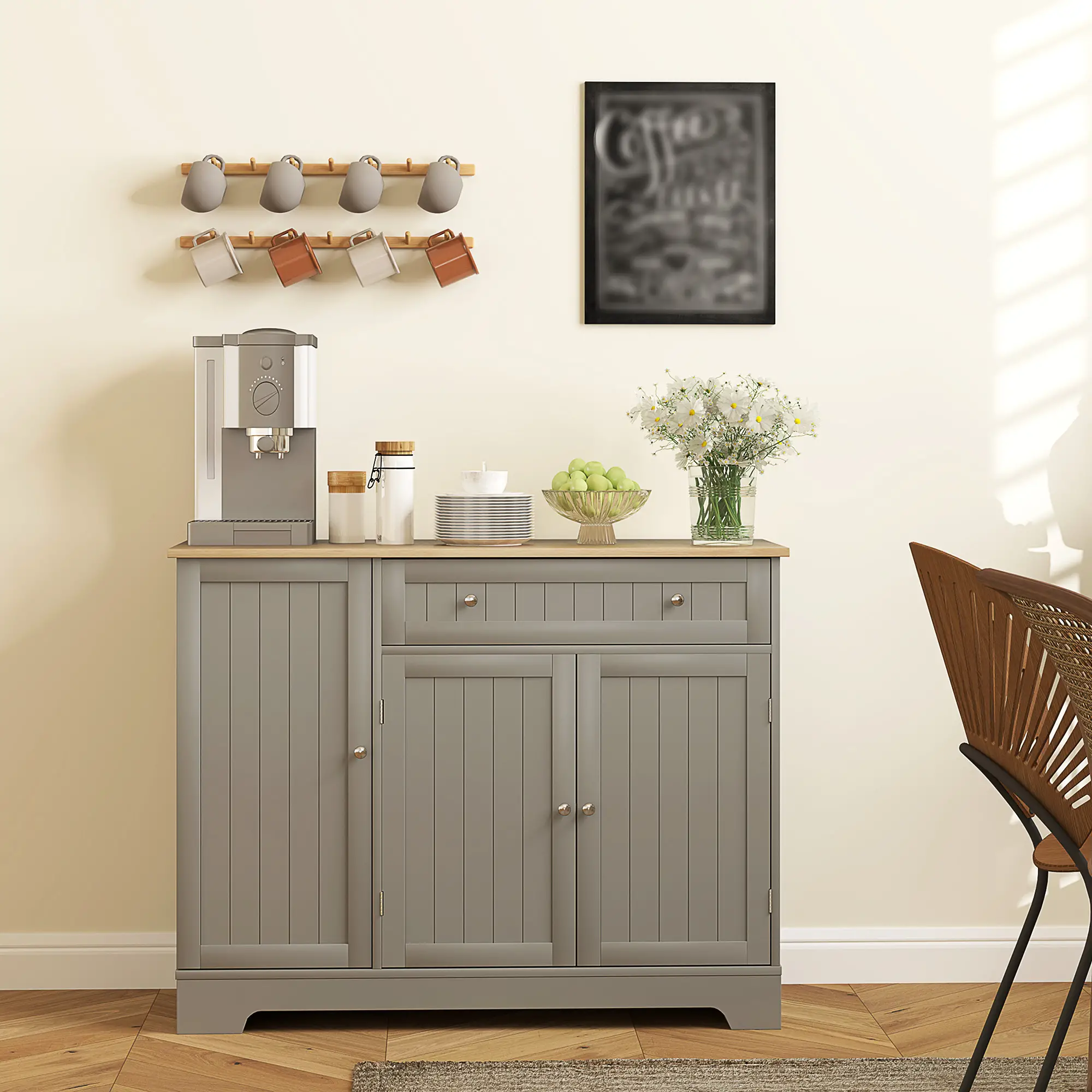 Modern Sideboard Cabinet, 41" Kitchen Buffet, Grey - Image 2
