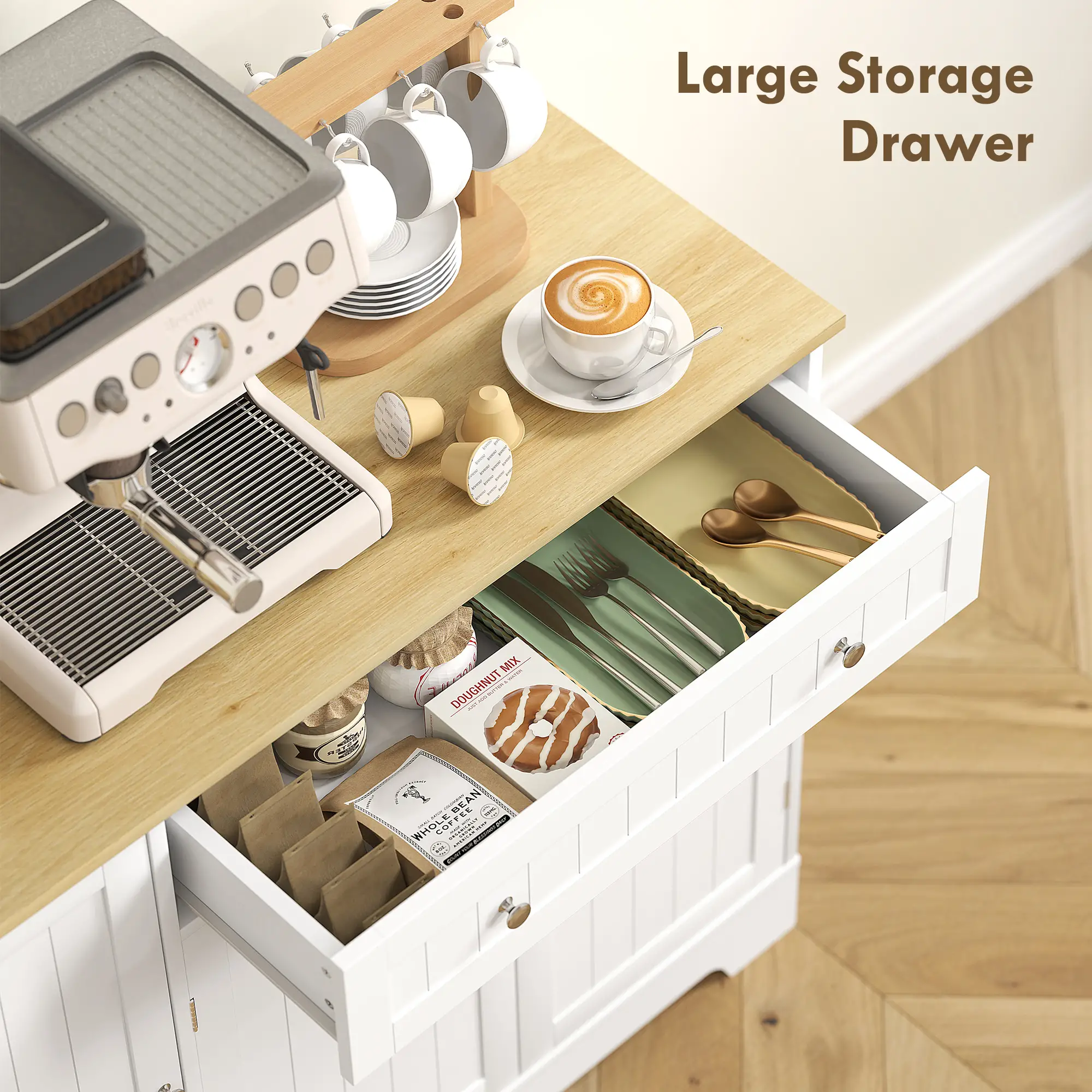 Modern Sideboard Cabinet, 41" Kitchen Buffet with Drawer, Adjustable Shelf, White - Image 10