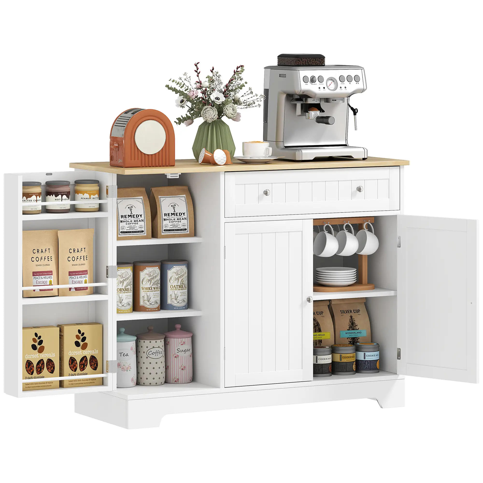 Modern Sideboard Cabinet, 41" Kitchen Buffet with Drawer, Adjustable Shelf, White - Image 11