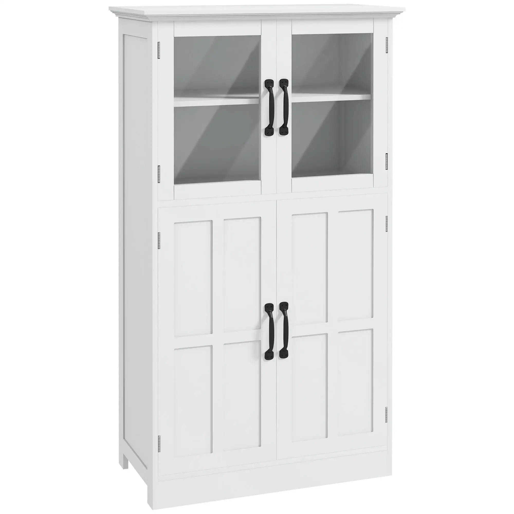 Modern Sideboard Cabinet, Glass Doors, 4-Tier Shelving, Adjustable Shelves