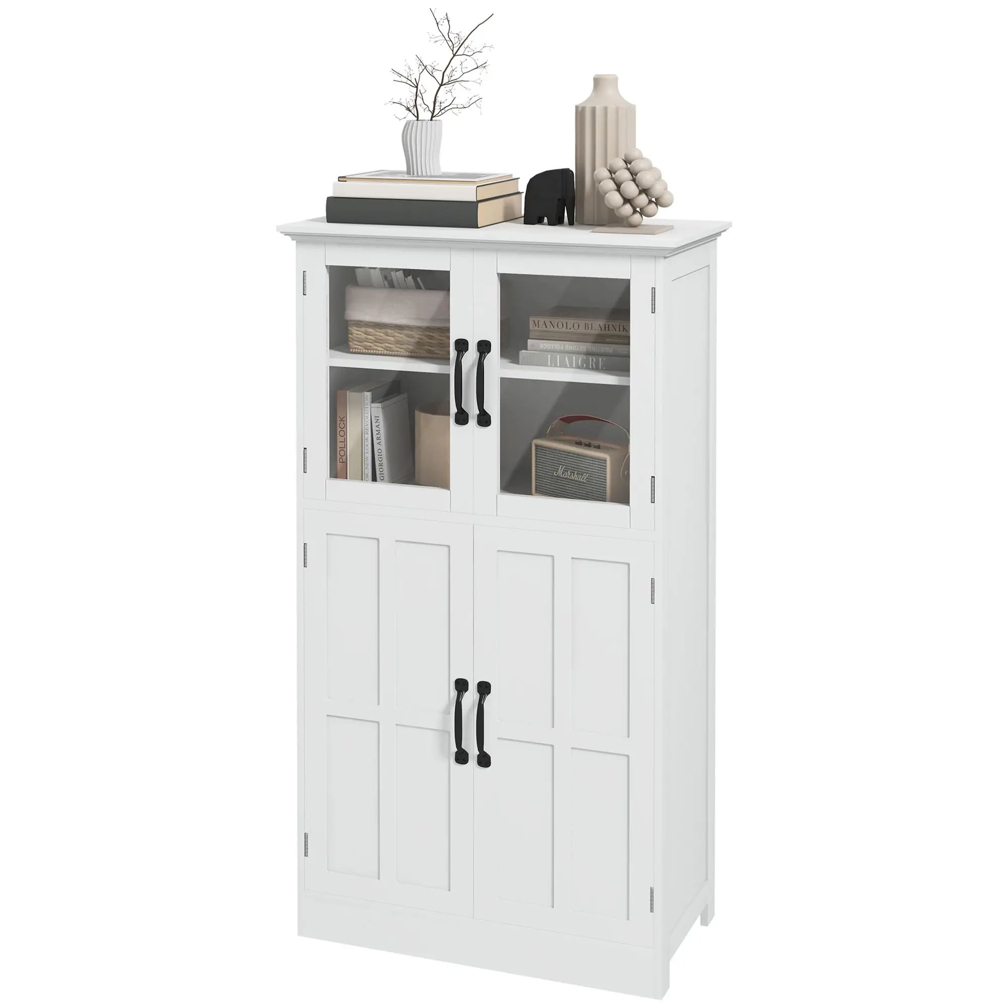 Modern Sideboard Cabinet, Glass Doors, 4-Tier Shelving, Adjustable Shelves - Image 11