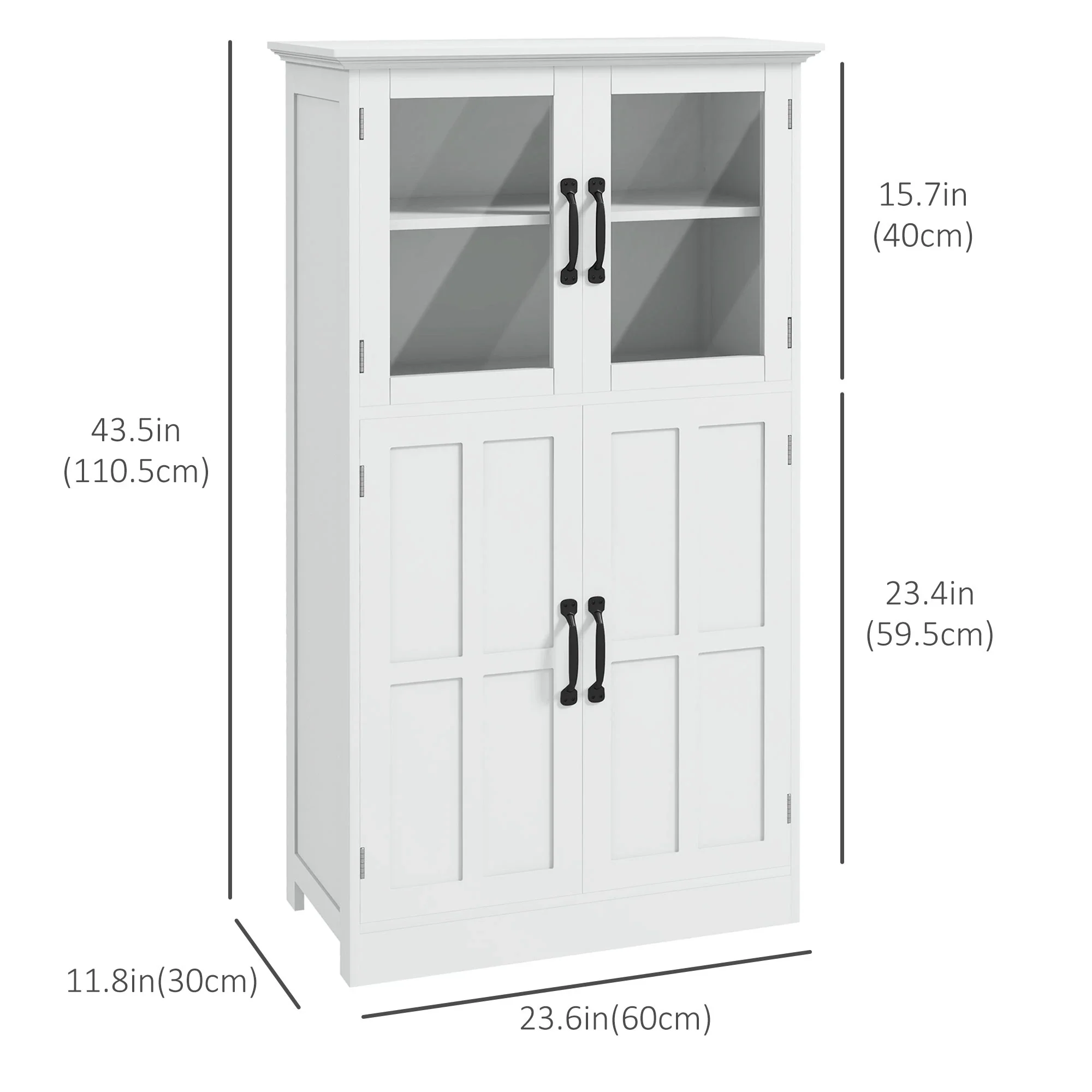 Modern Sideboard Cabinet, Glass Doors, 4-Tier Shelving, Adjustable Shelves - Image 3