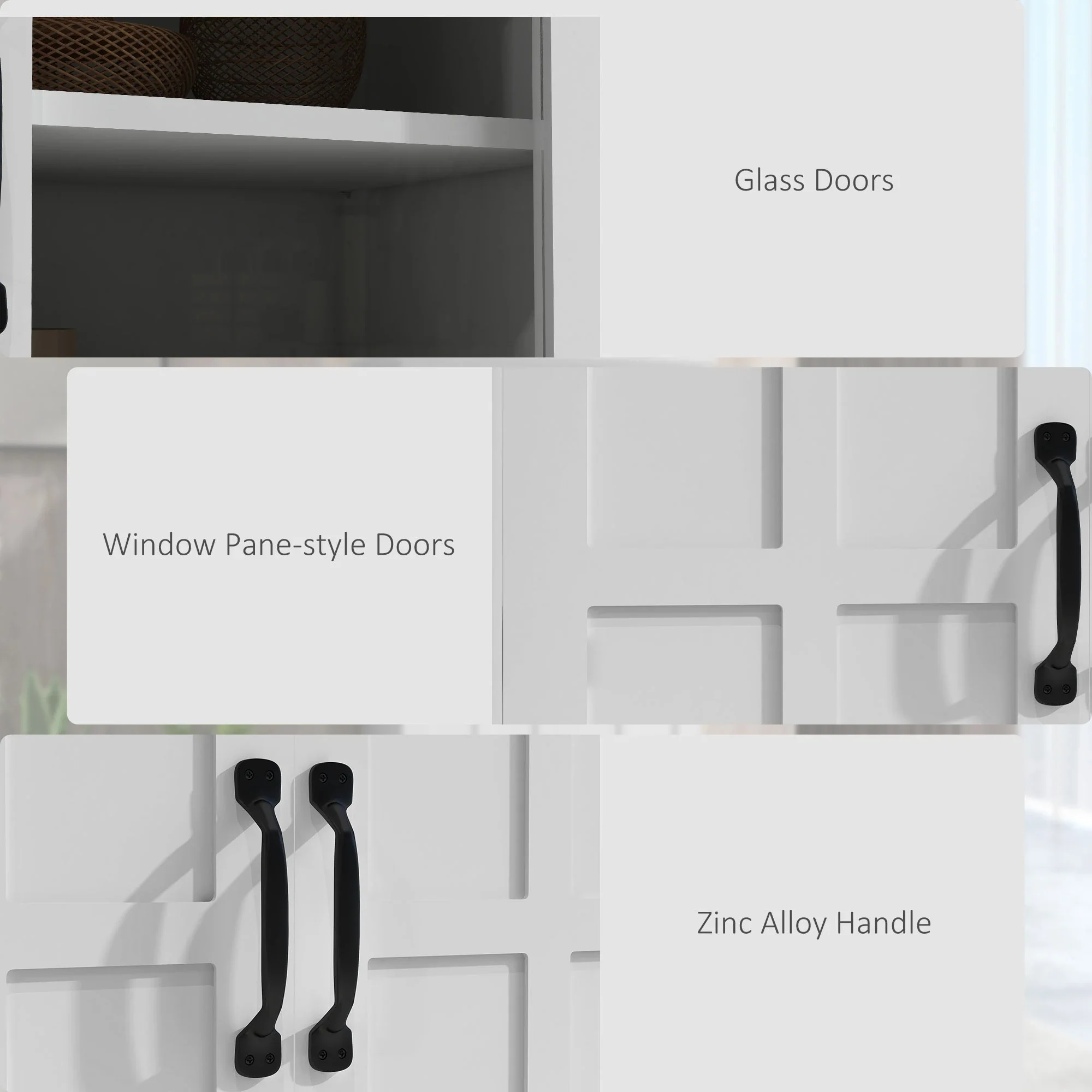 Modern Sideboard Cabinet, Glass Doors, 4-Tier Shelving, Adjustable Shelves - Image 6