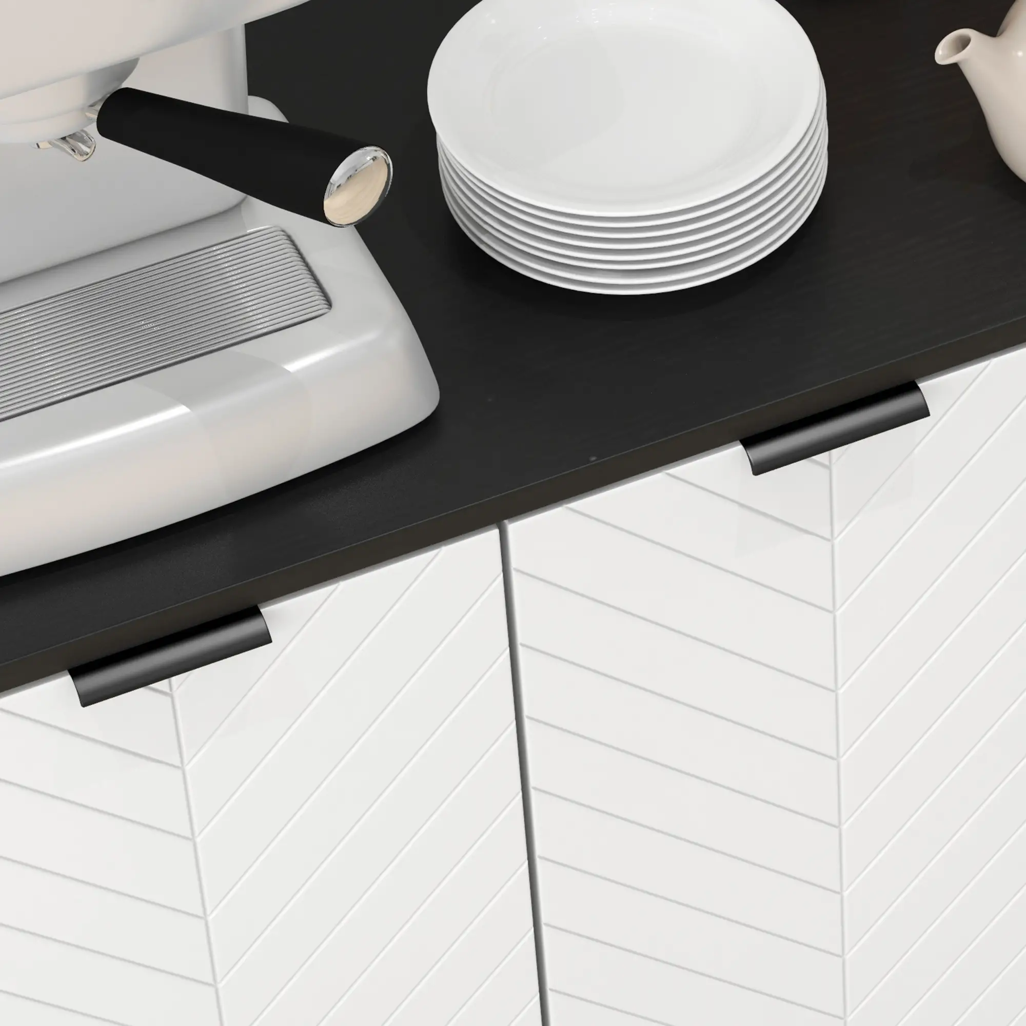 Modern Sideboard, Dining Cabinet with Adjustable Shelves, Black - Image 10