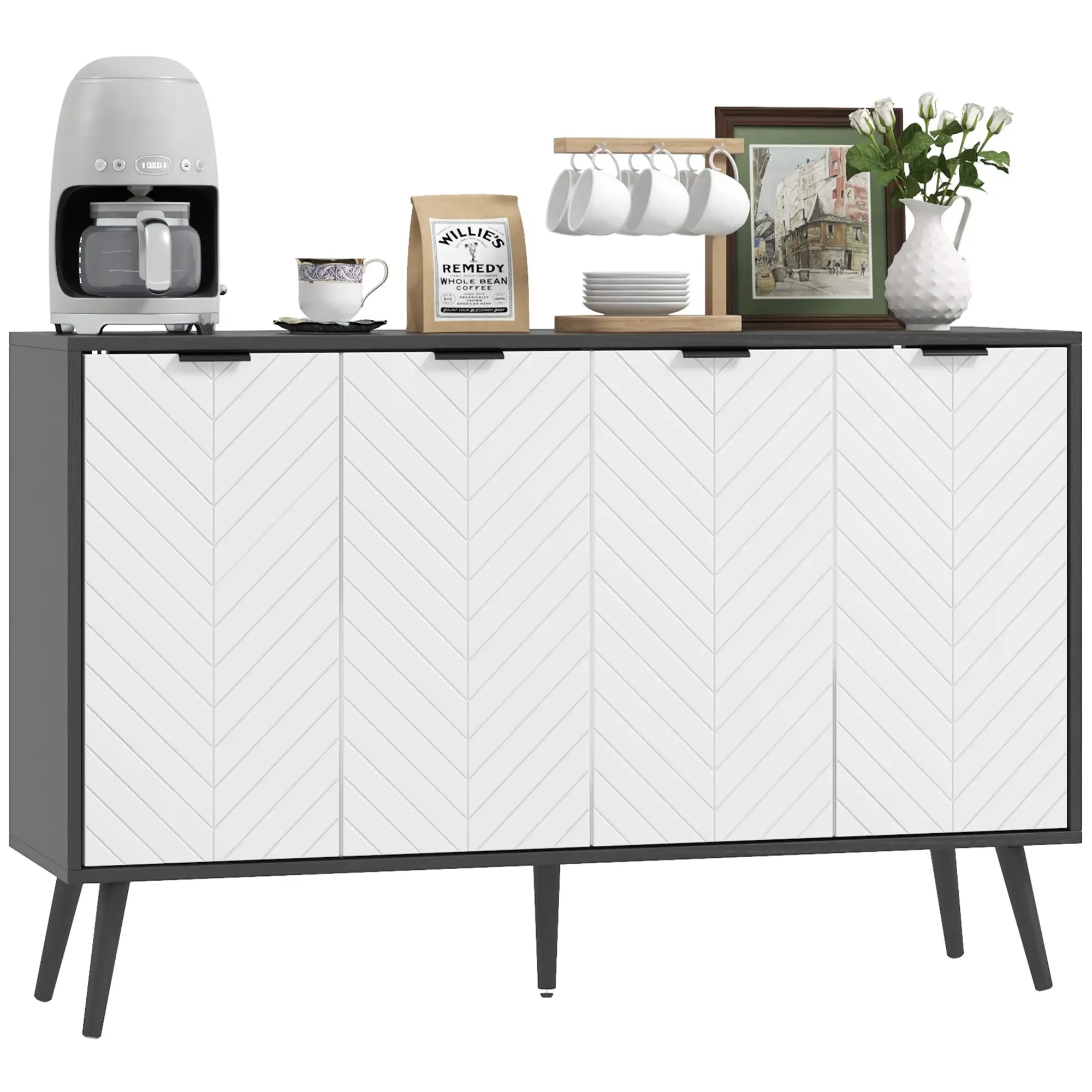 Modern Sideboard, Dining Cabinet with Adjustable Shelves, Black - Image 11