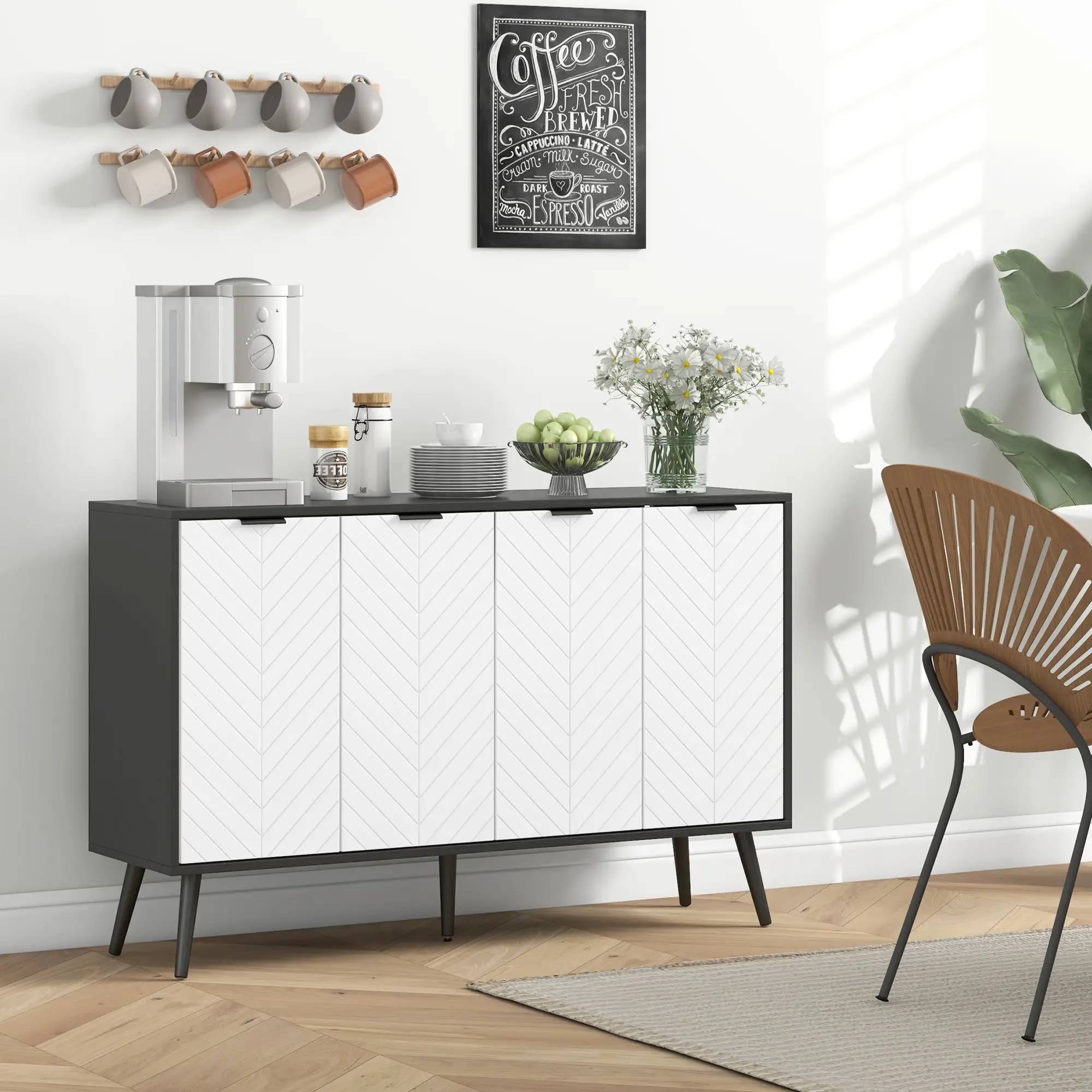 Modern Sideboard, Dining Cabinet with Adjustable Shelves, Black - Image 2
