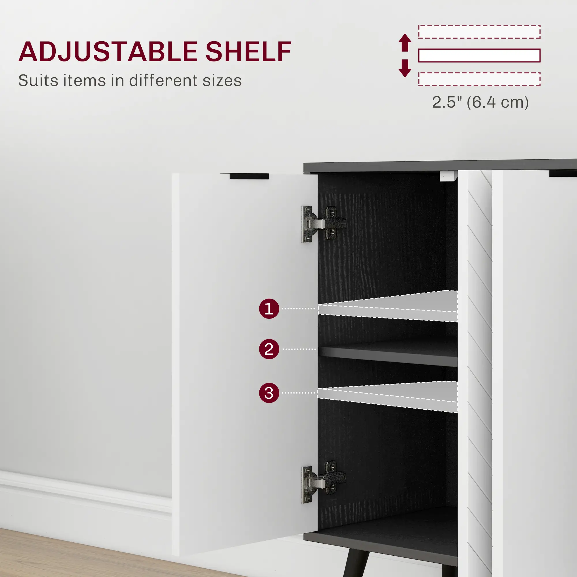 Modern Sideboard, Dining Cabinet with Adjustable Shelves, Black - Image 6