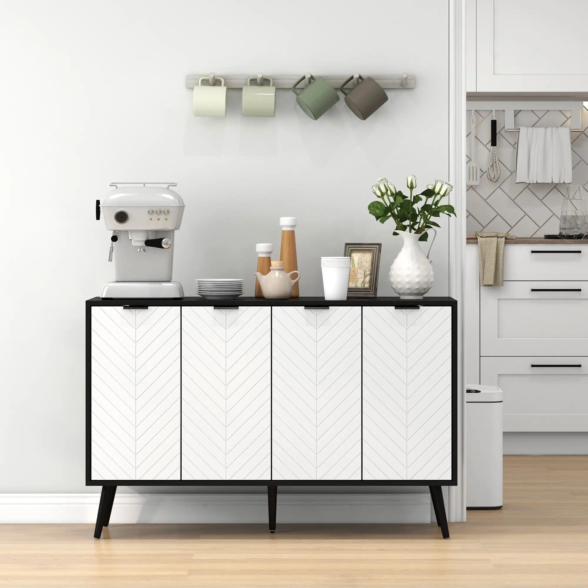 Modern Sideboard, Dining Cabinet with Adjustable Shelves, Black - Image 8