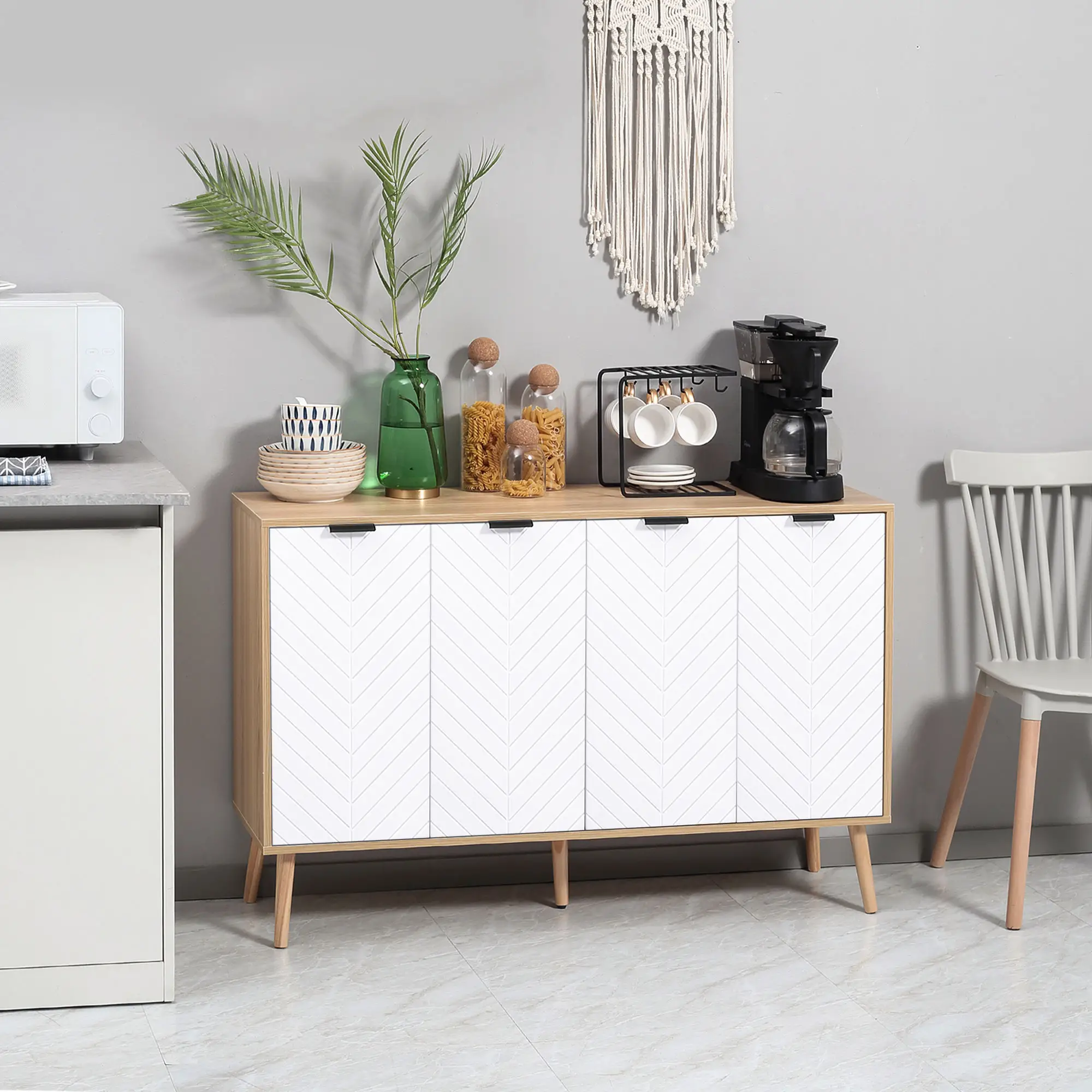 Modern Sideboard, Dining Cabinet with Adjustable Shelves, Natural - Image 10